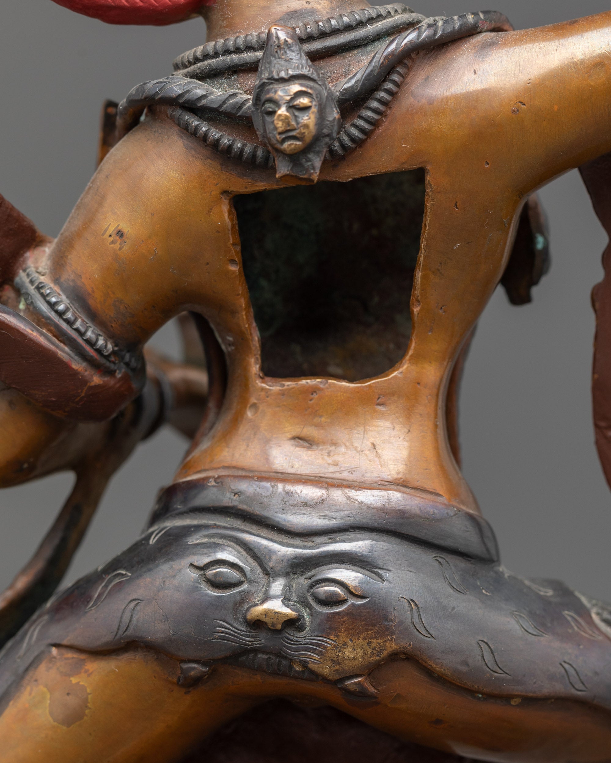 Oxidized Statue of Simha Mukha | Fierce Lion-Headed Protector for Altar