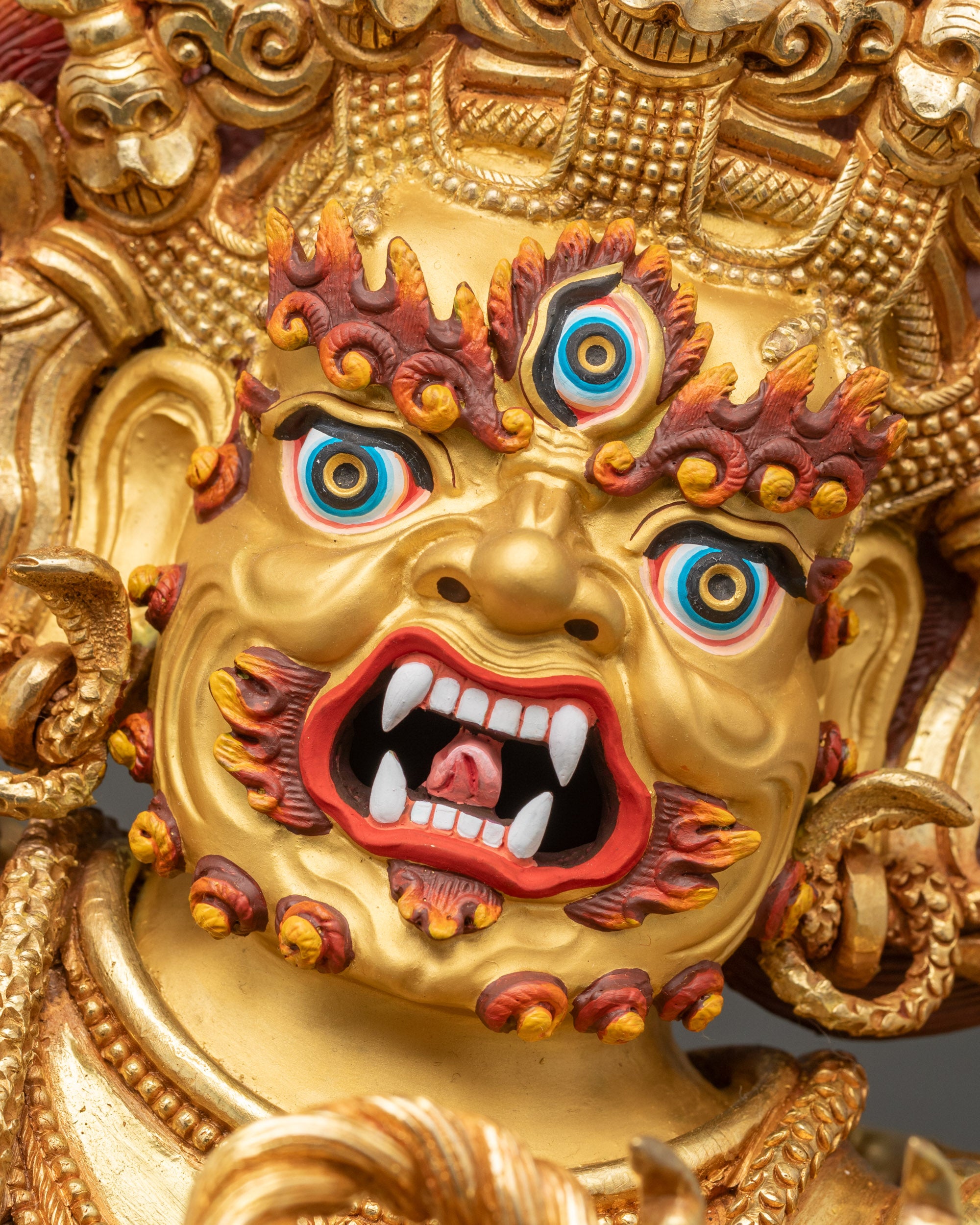 Vajrapani holding vajra and lasso, detailed copper and 24K gold craftsmanship