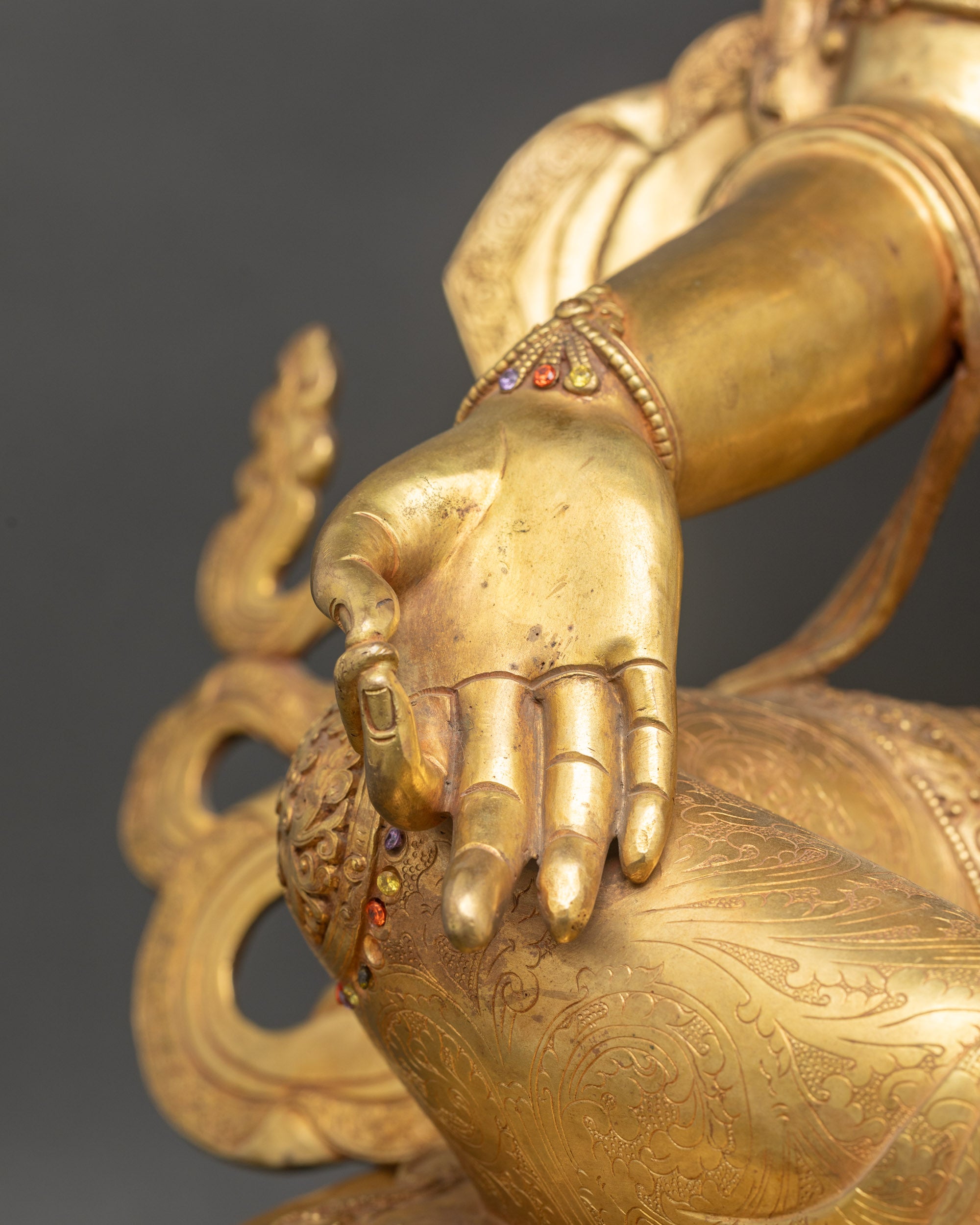 Compassionate Green Tara Sculpture | 24K Gold Fire-Gilded Copper Figurine