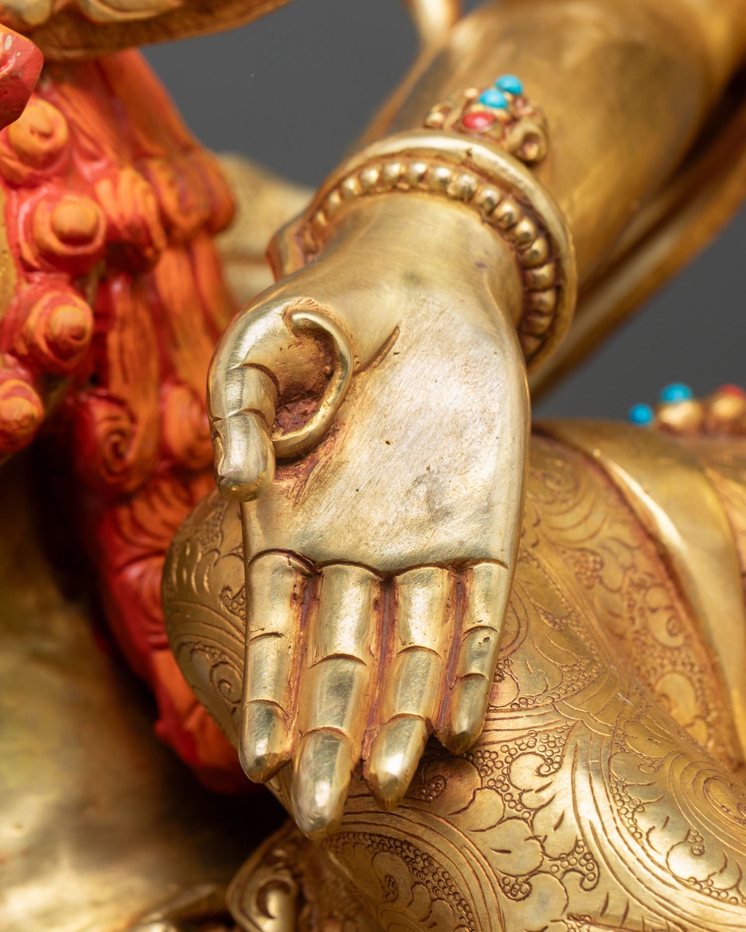 Green Tara Statue on Ornate Snow Lion Throne | Handmade in Nepal
