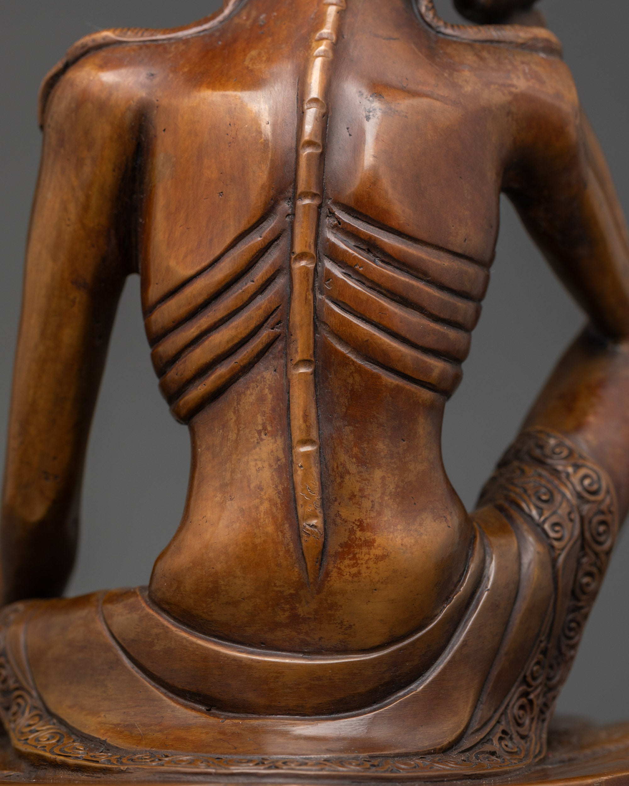 Oxidized Milarepa Statue | Tibetan Yogi in Cave Meditation Sculpture