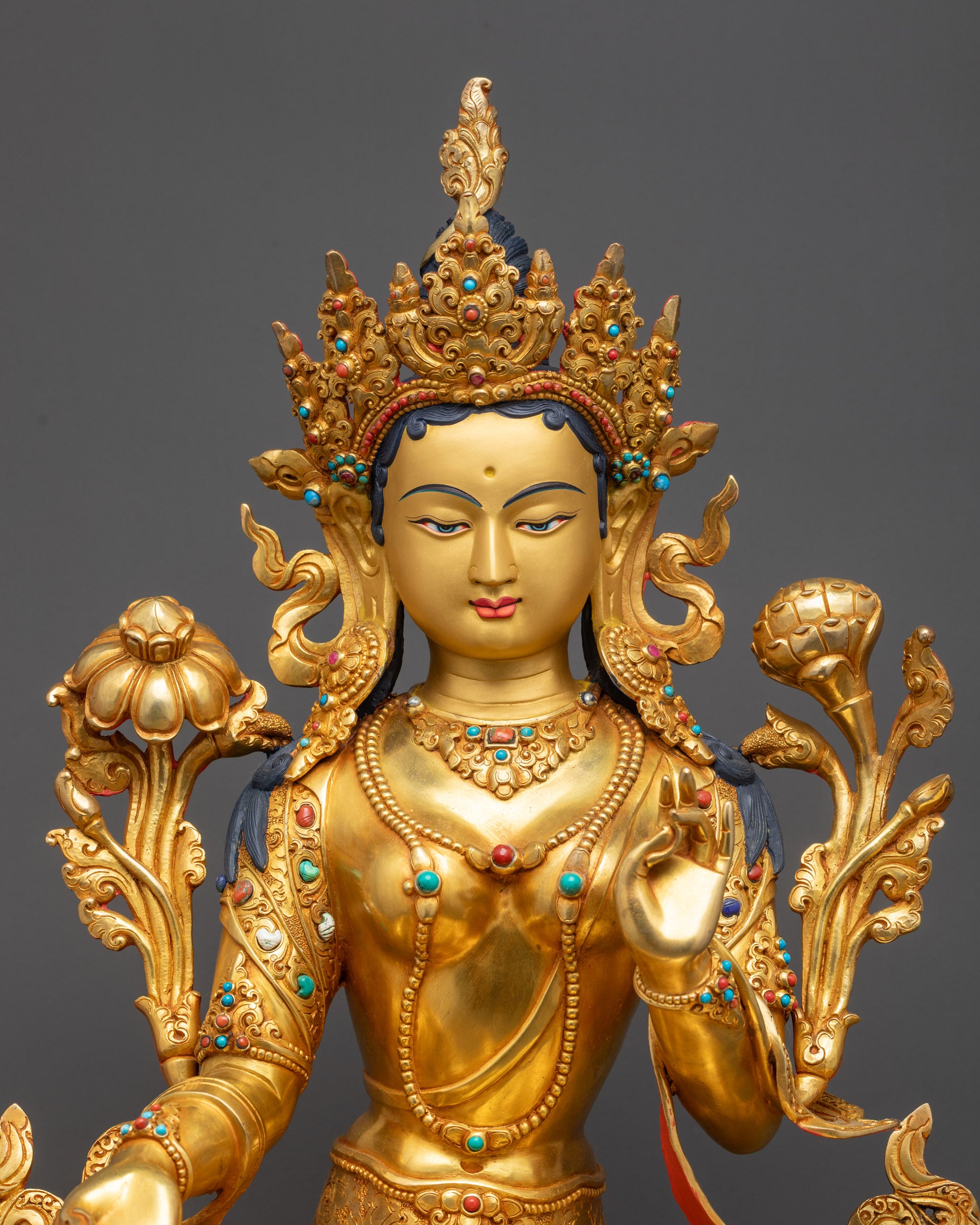 Handmade Green Tara Statue | Exquisite Handcrafted Tibetan Tara Sculpture