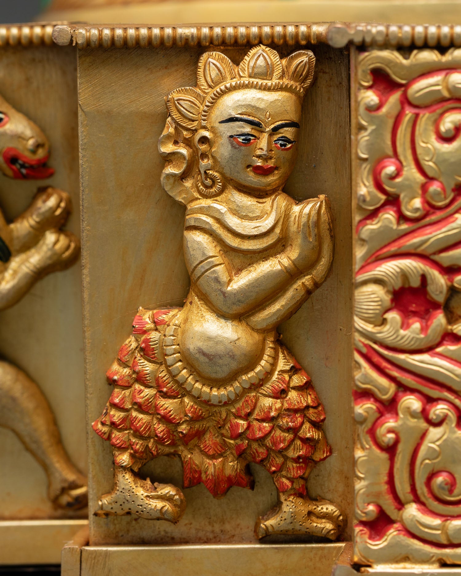 Enthroned Green Tara Statue | Multicolor Nepali Buddhist Artwork