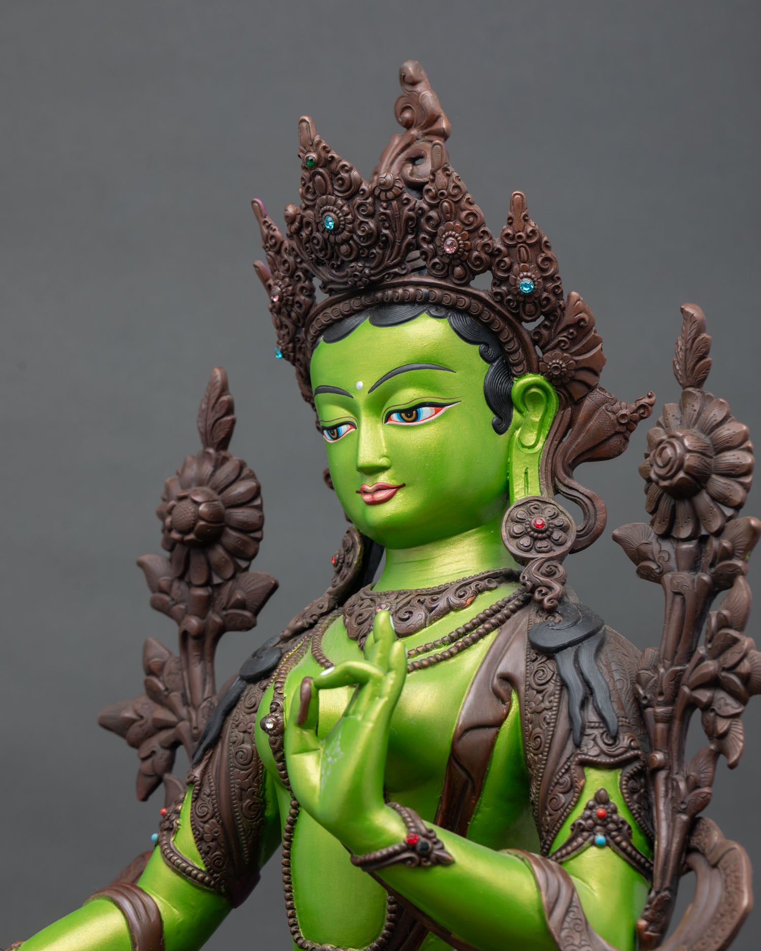 Vibrant Green Tara Statue | Goddess of Compassion Figurine