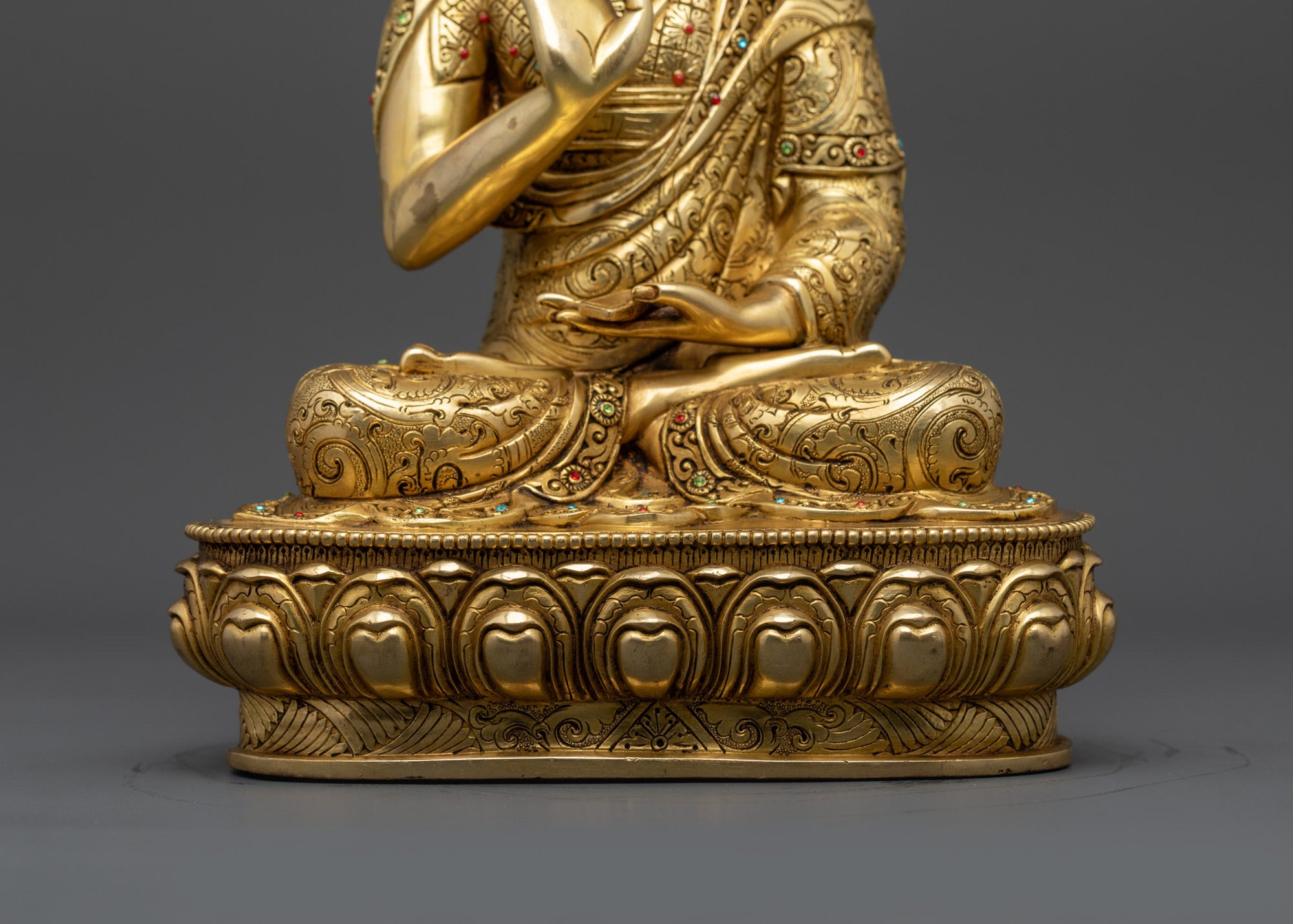 Lama Je Tsongkhapa Set Statue | 24K Gold-Gilded Gelug Master Trio