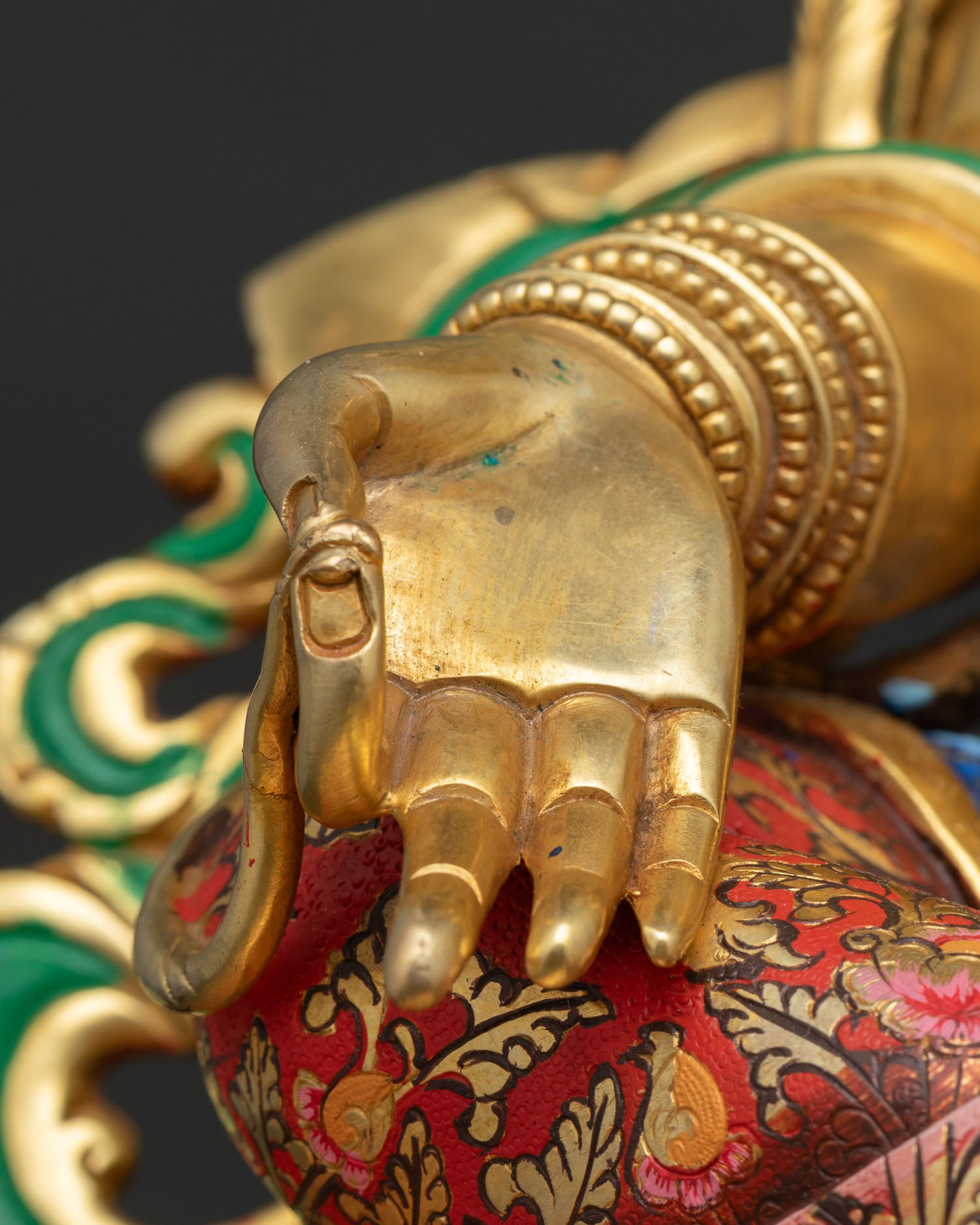 Enthroned Green Tara Statue | Multicolor Nepali Buddhist Artwork