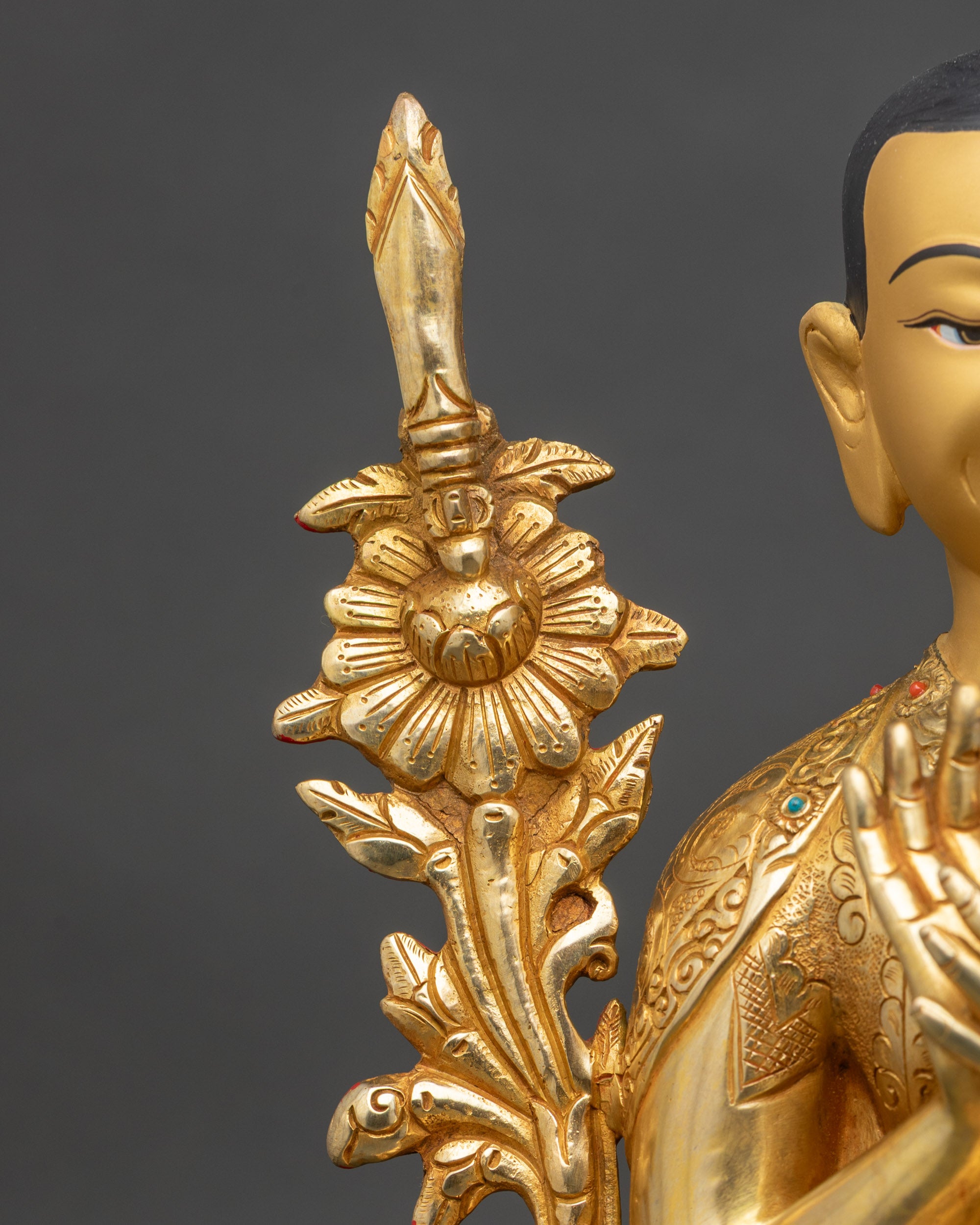Tsongkhapa with Two Disciples | Handmade 24K Gold Nepalese Sculpture