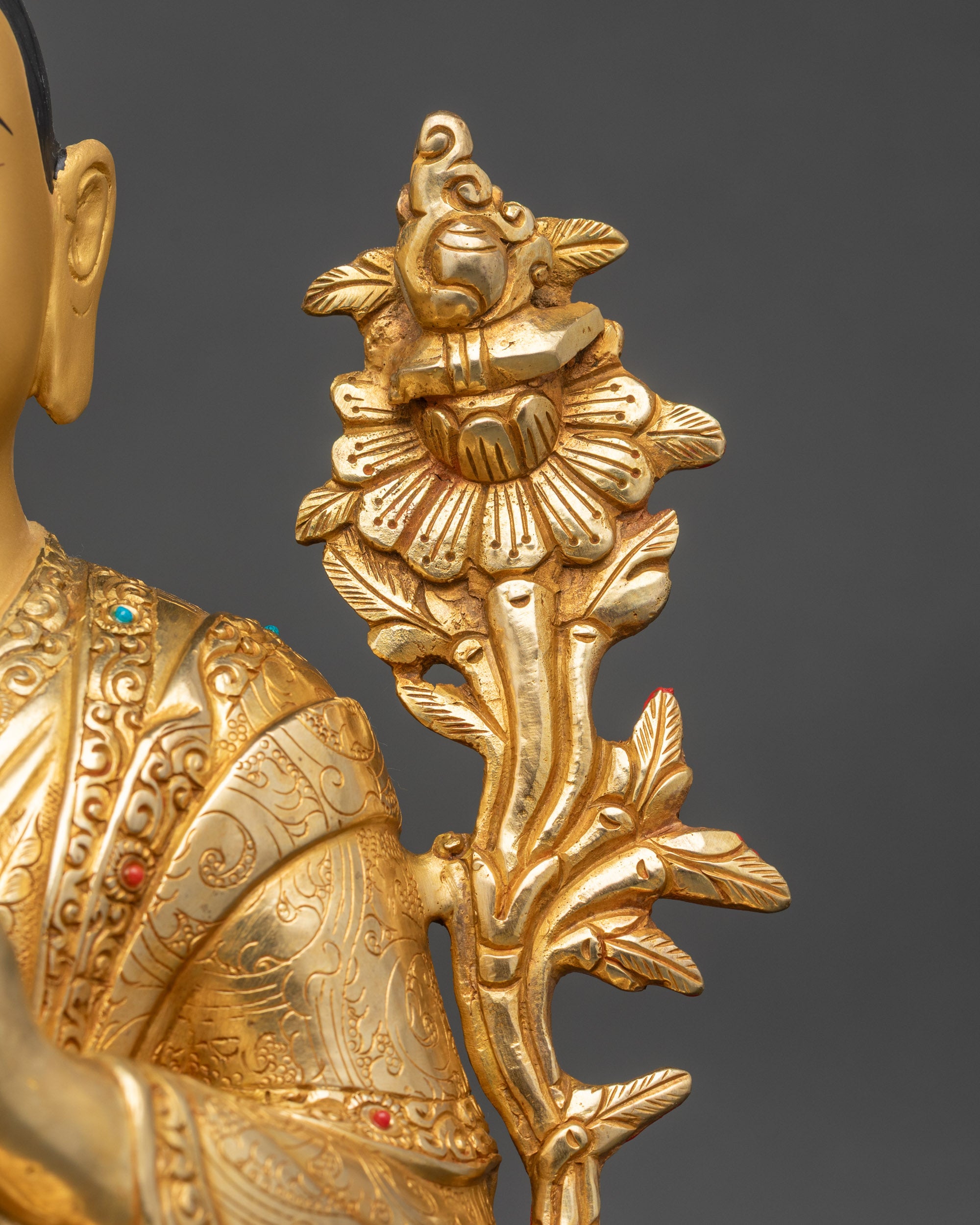 Tsongkhapa with Two Disciples | Handmade 24K Gold Nepalese Sculpture