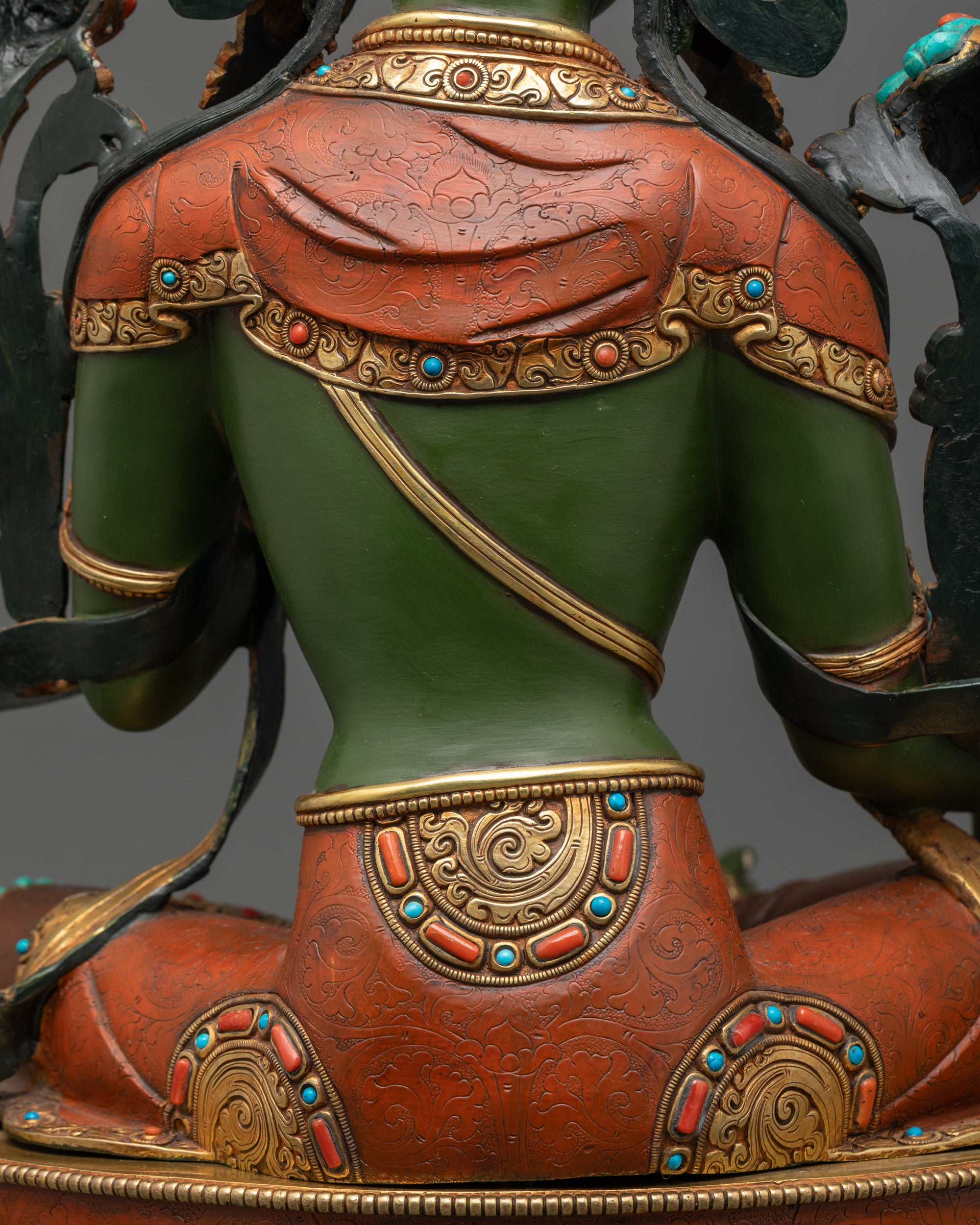 Hand-painted Serene Green Tara Statue | Tibetan Buddhist Sculpture