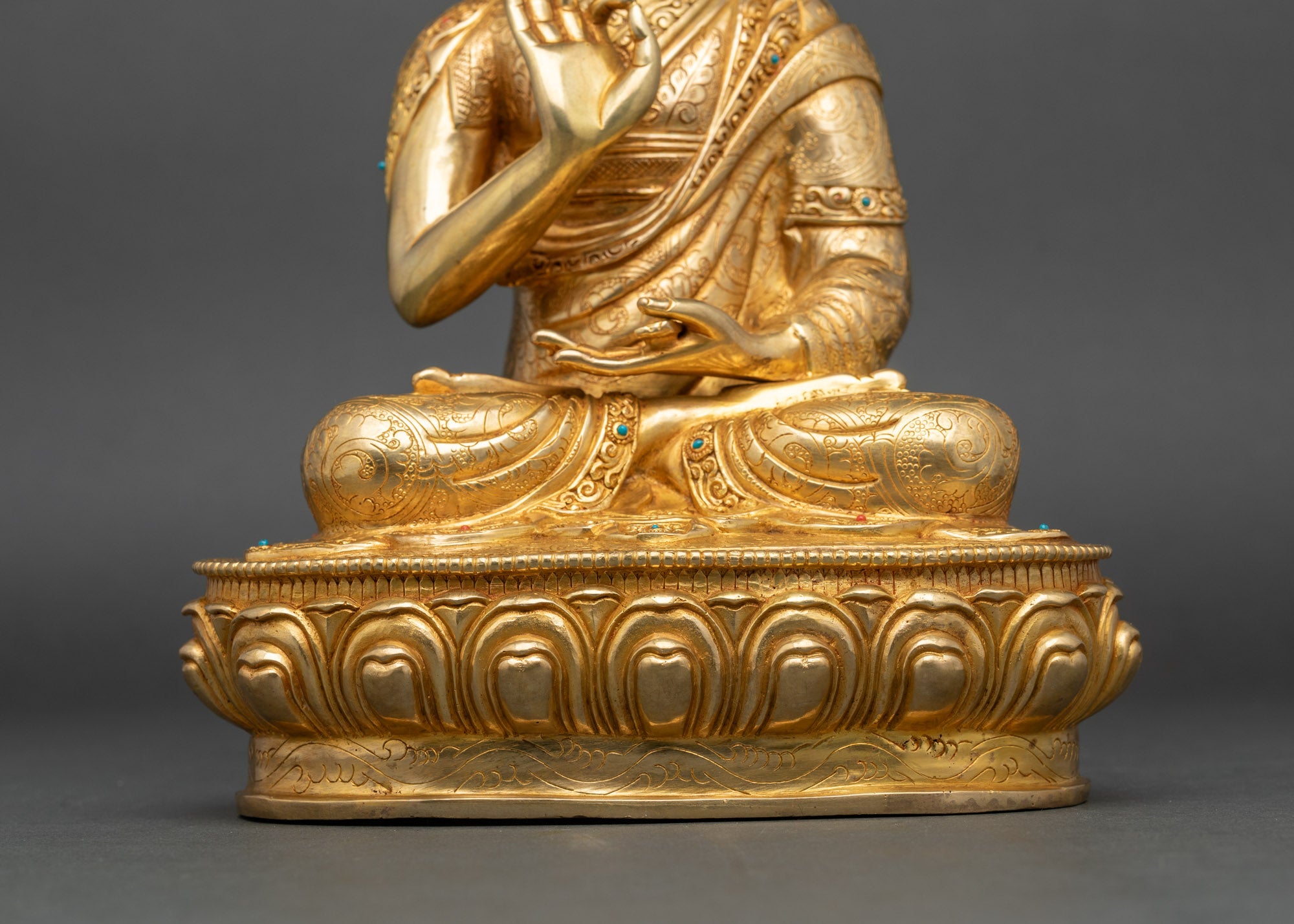 Tsongkhapa with Two Disciples | Handmade 24K Gold Nepalese Sculpture