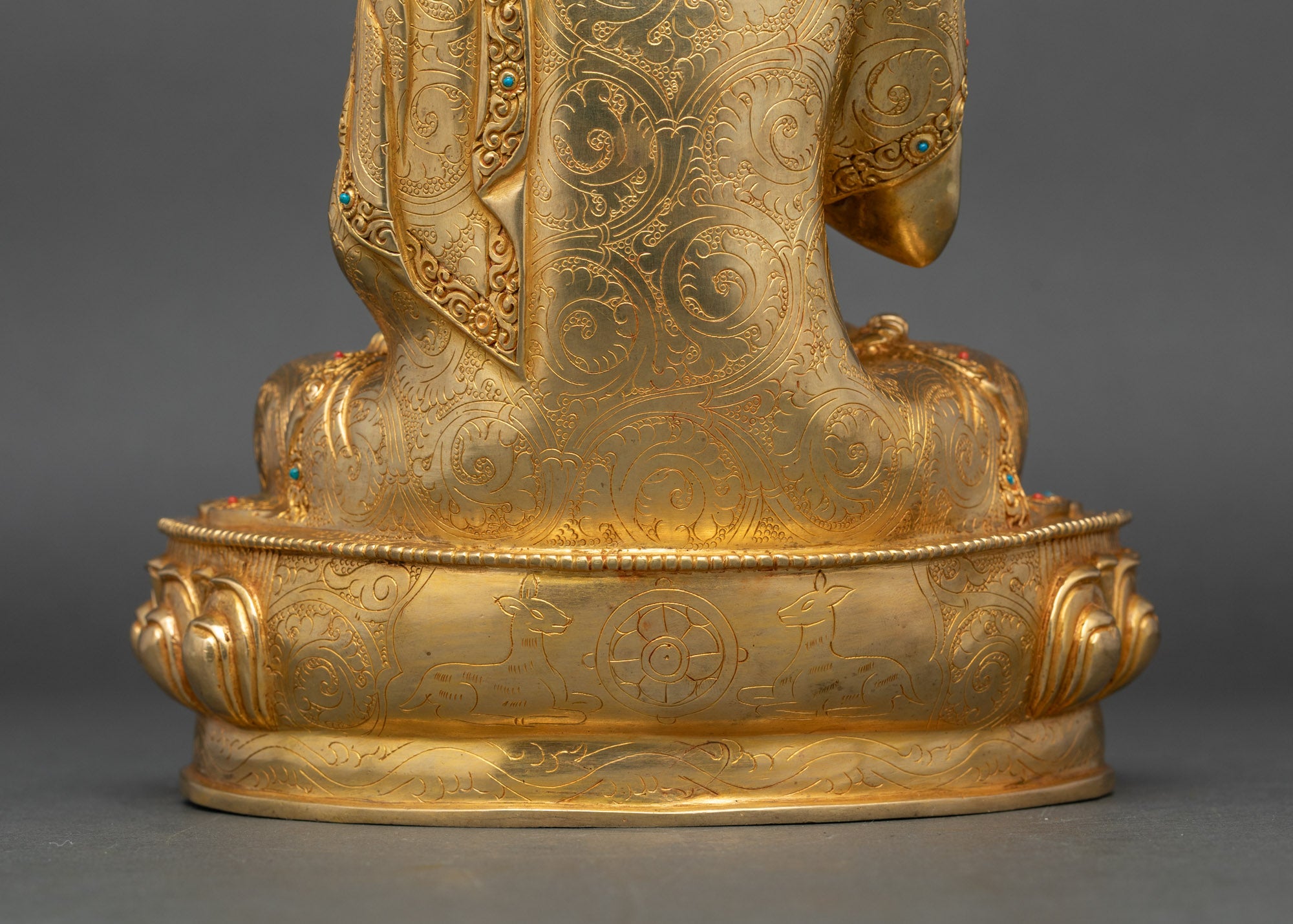 Tsongkhapa with Two Disciples | Handmade 24K Gold Nepalese Sculpture