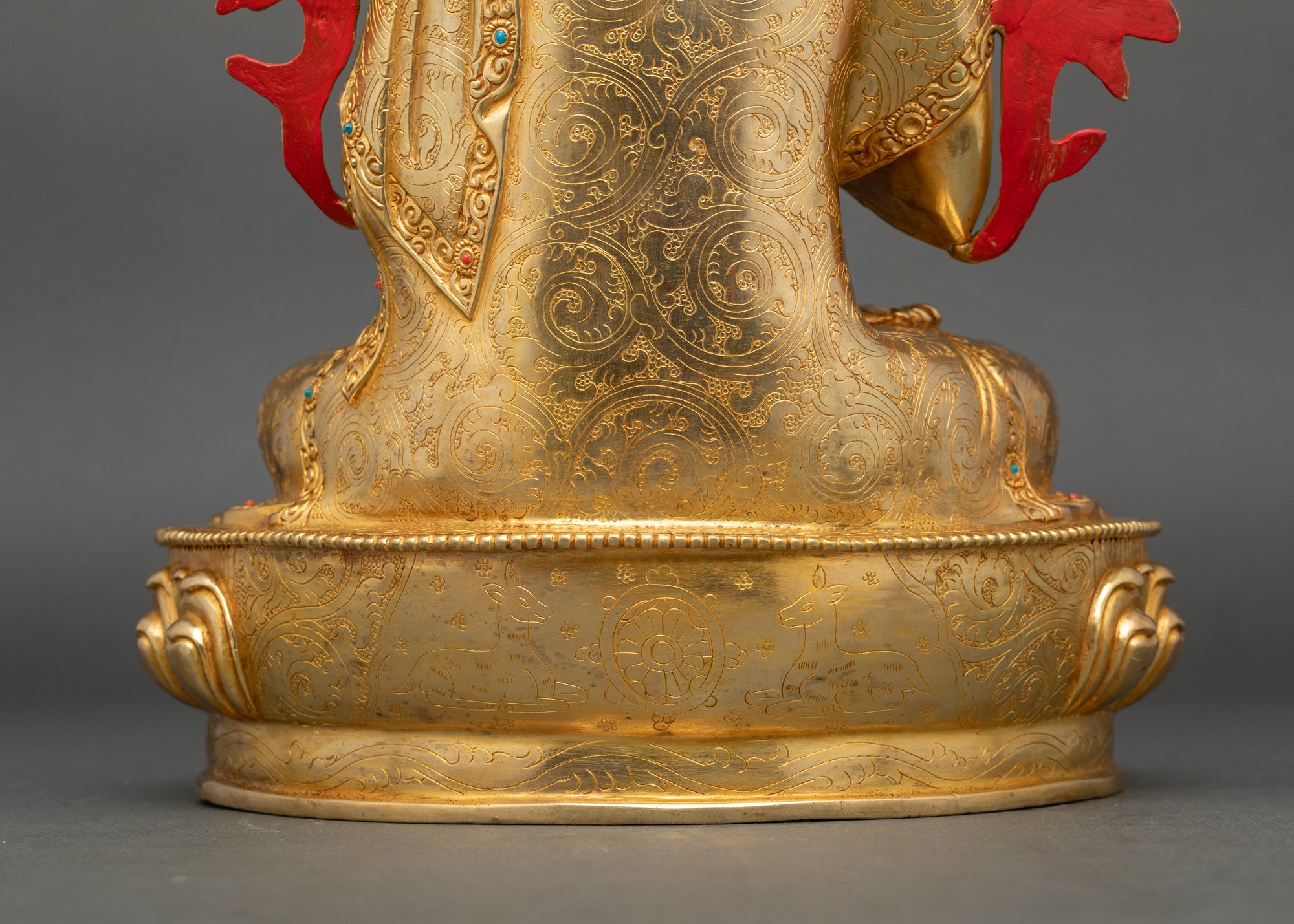 Tsongkhapa with Two Disciples | Handmade 24K Gold Nepalese Sculpture