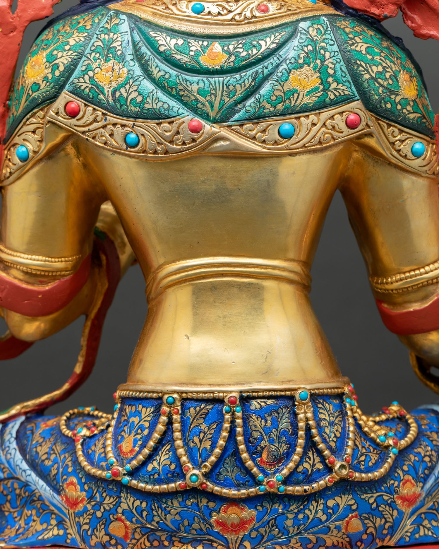 Enthroned Green Tara Statue | Multicolor Nepali Buddhist Artwork