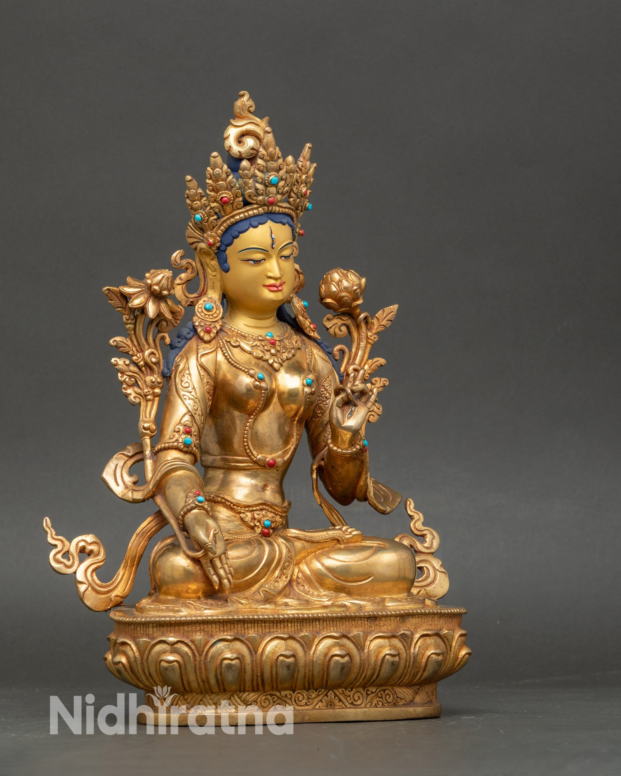 White Tara Blessing Statue | Gold Fire-Gilded Nepalese Buddhist Artwork
