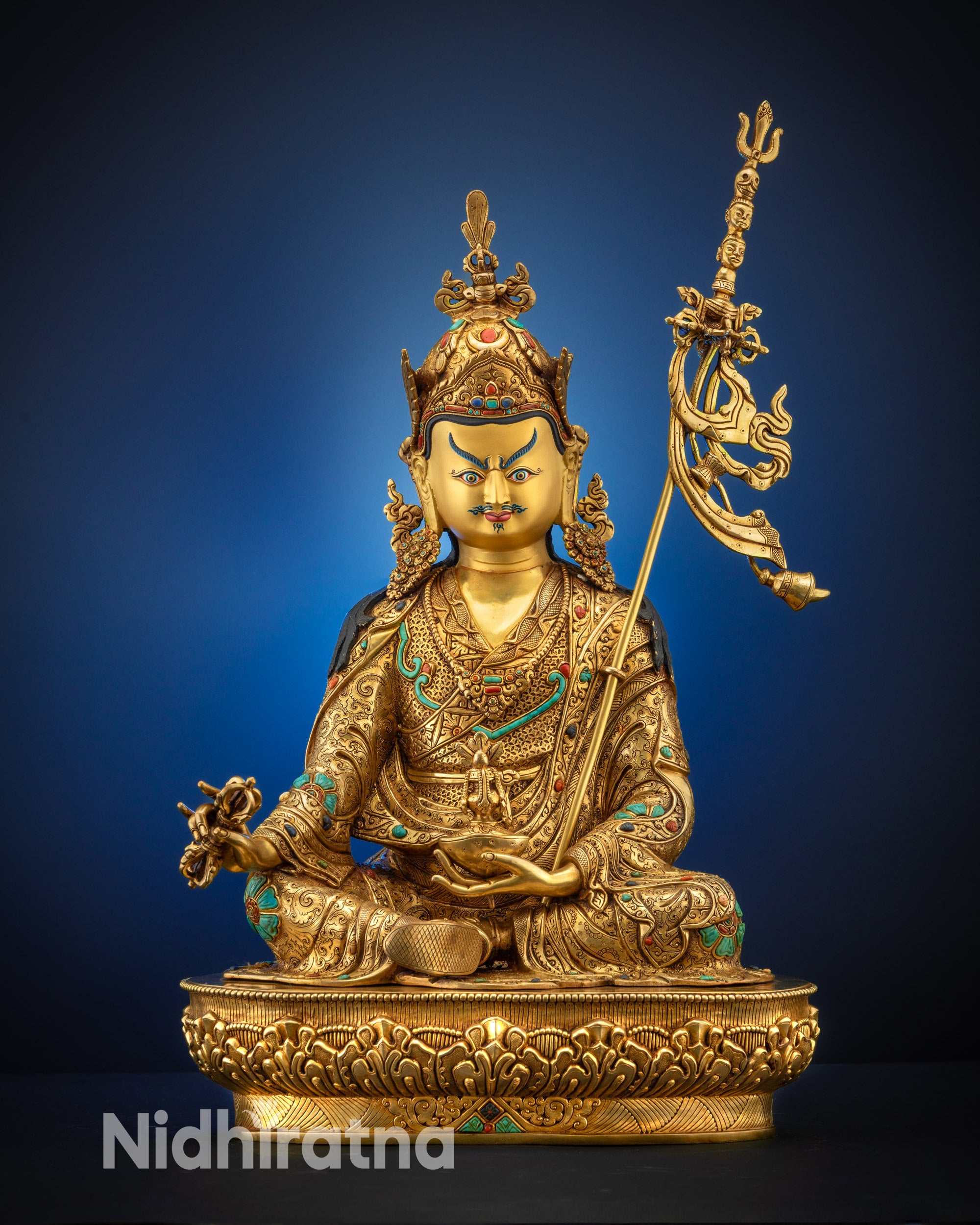 Masterpiece Padmasambhava Statue | 24K Gold-Gilded Buddhist Guru Artwork