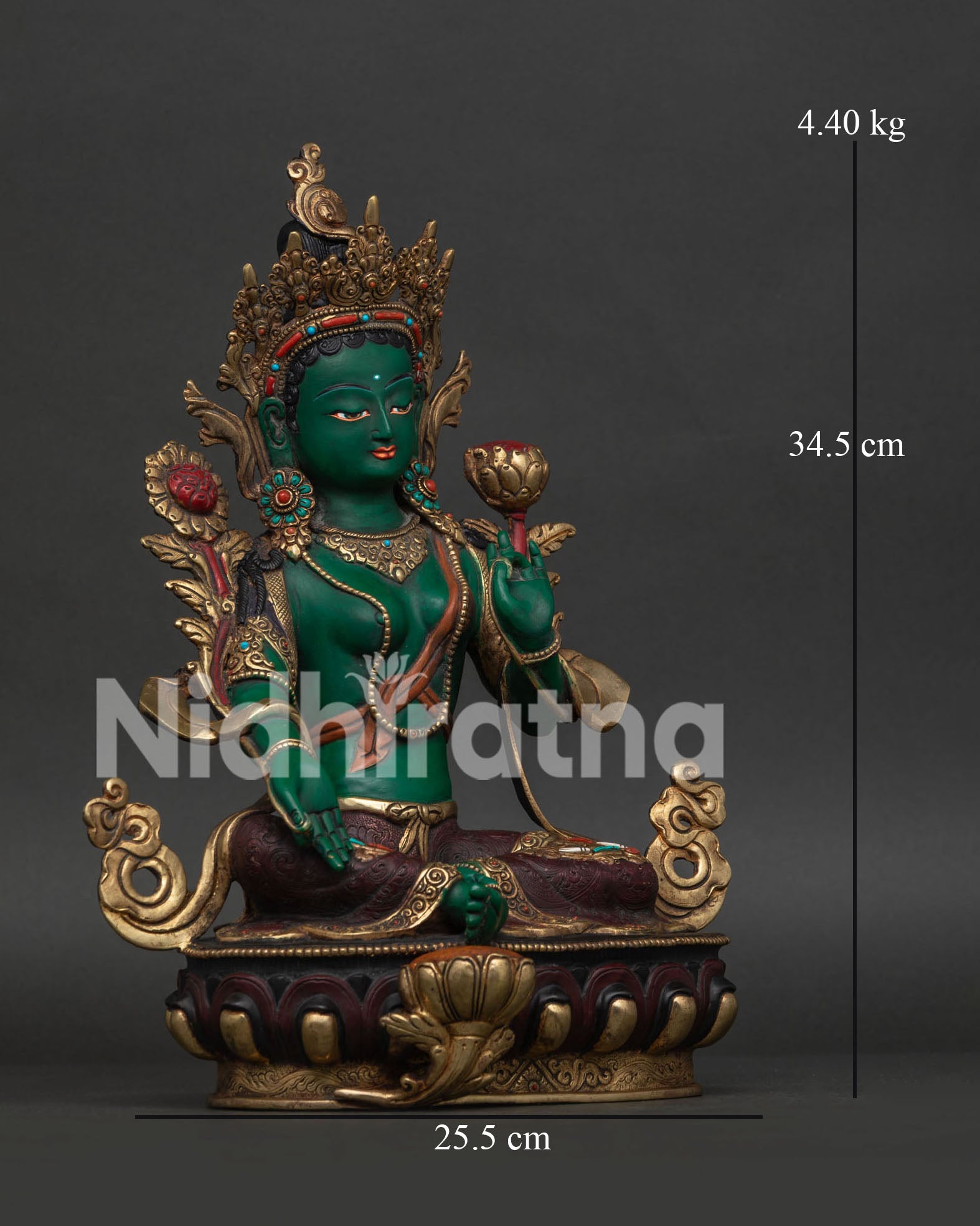 Acrylic-Painted Green Tara Statue | Sacred Female Buddha of Buddhism