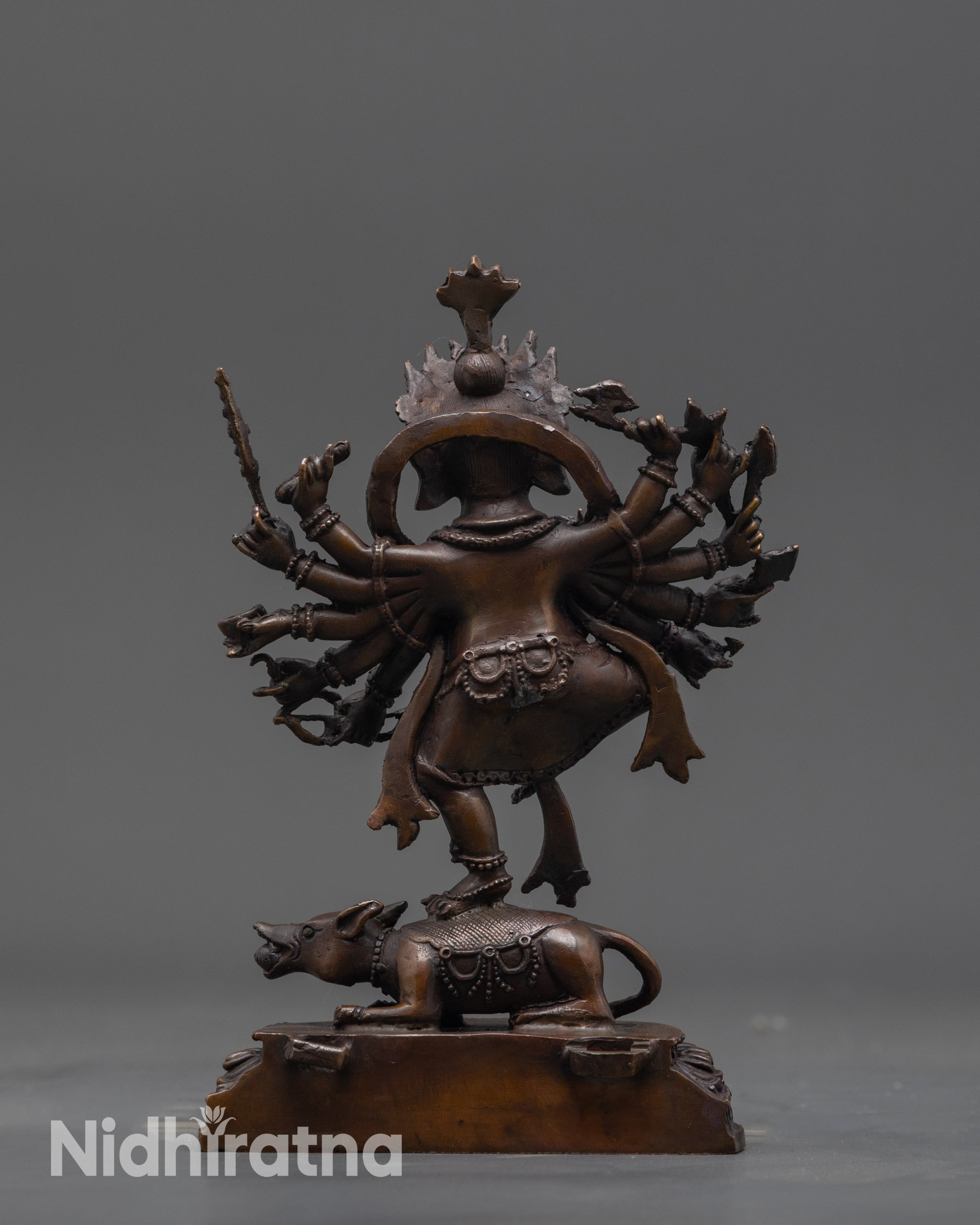 12 Armed Oxidized Ganesha Statue | Artistic Elephant God Idol for Home