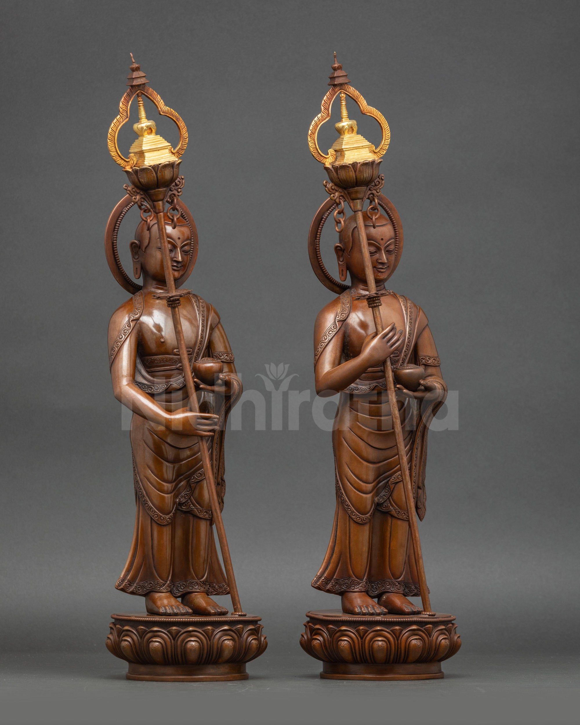 Hand-carved Sculpture of Buddha's Two Disciples
