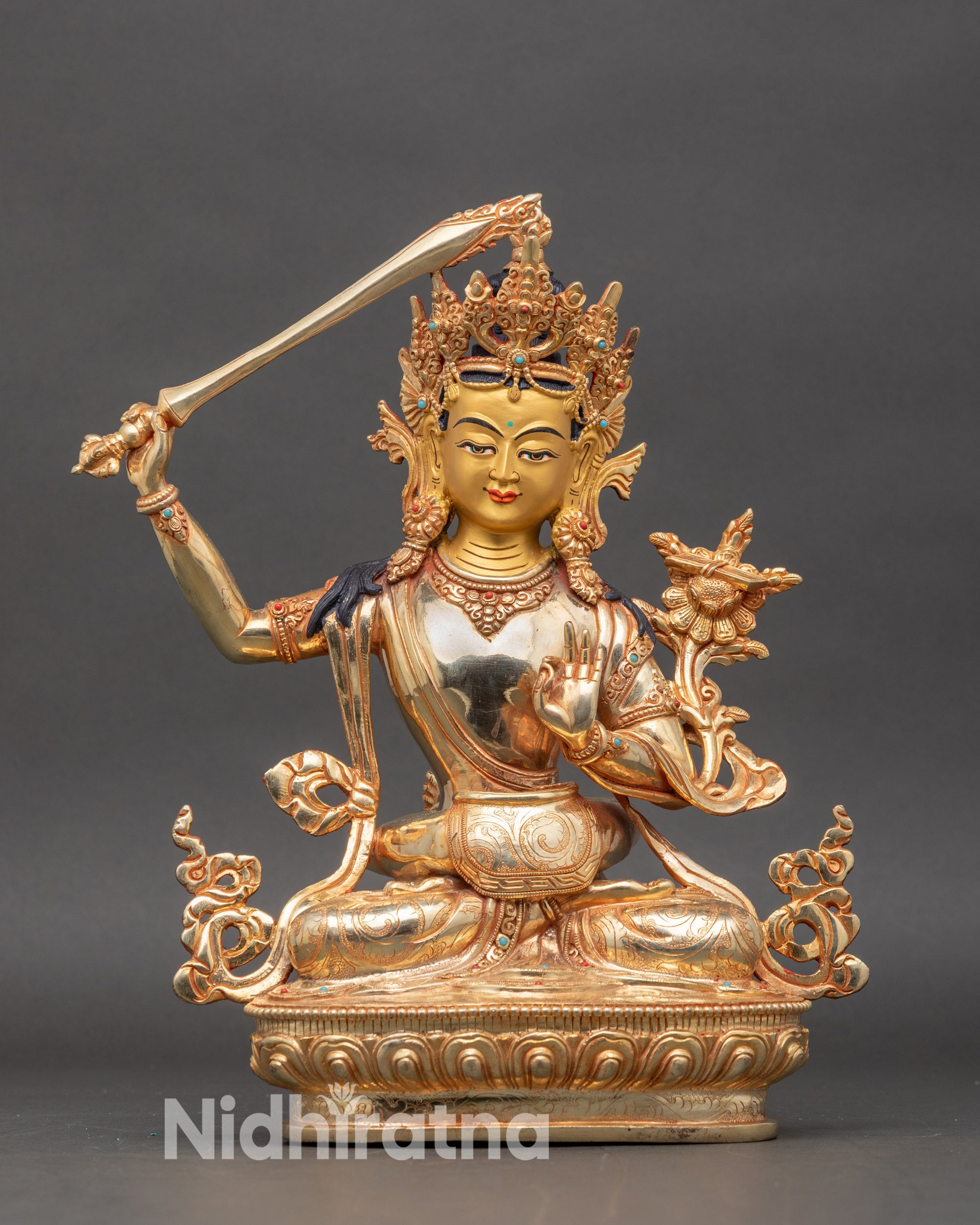 Manjushri with Consort - Handmade Sculpture for Spiritual Harmony