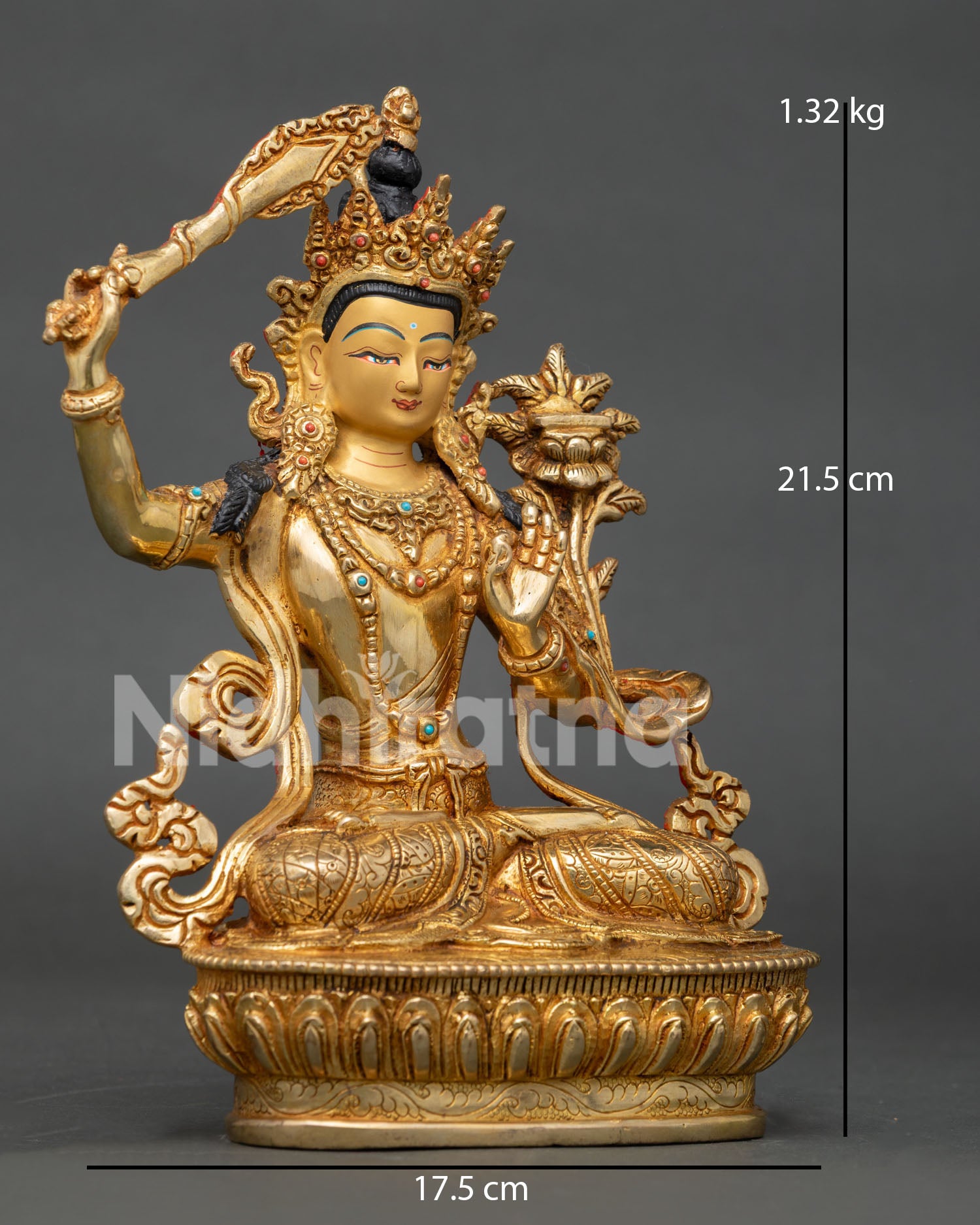 Manjushri Statue in Gold Finish | Authentic Buddhist Art from Nepal