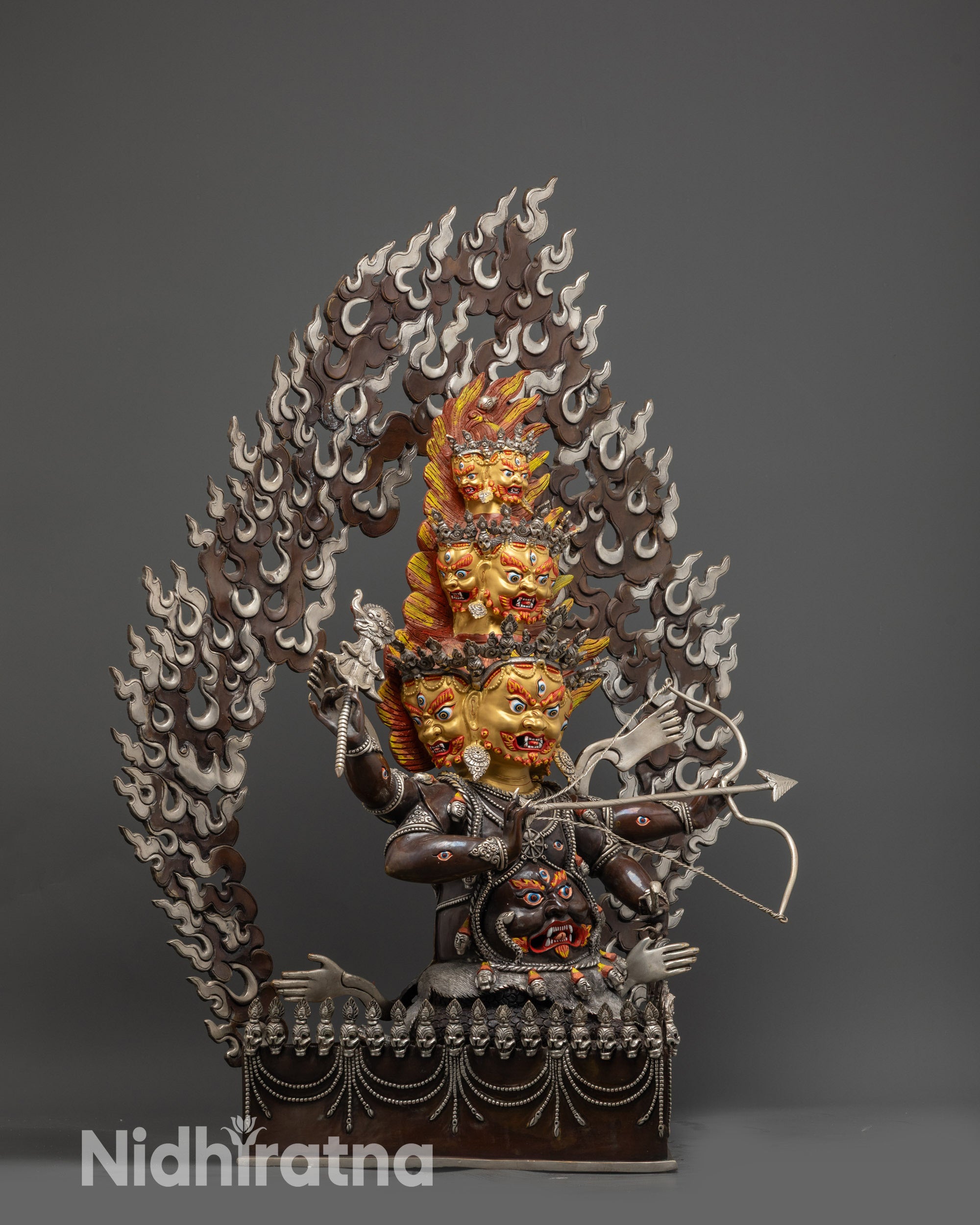 Silver Plated Rahula Statue | Handmade Tibetan Protector Deity