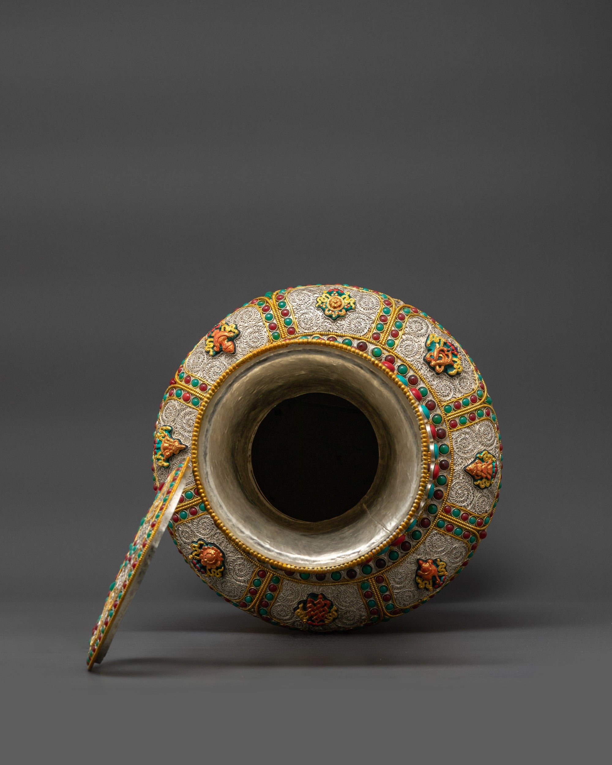 Silver & Gold-Plated Himalayan Vase | Spiritual Offering Art Nepal