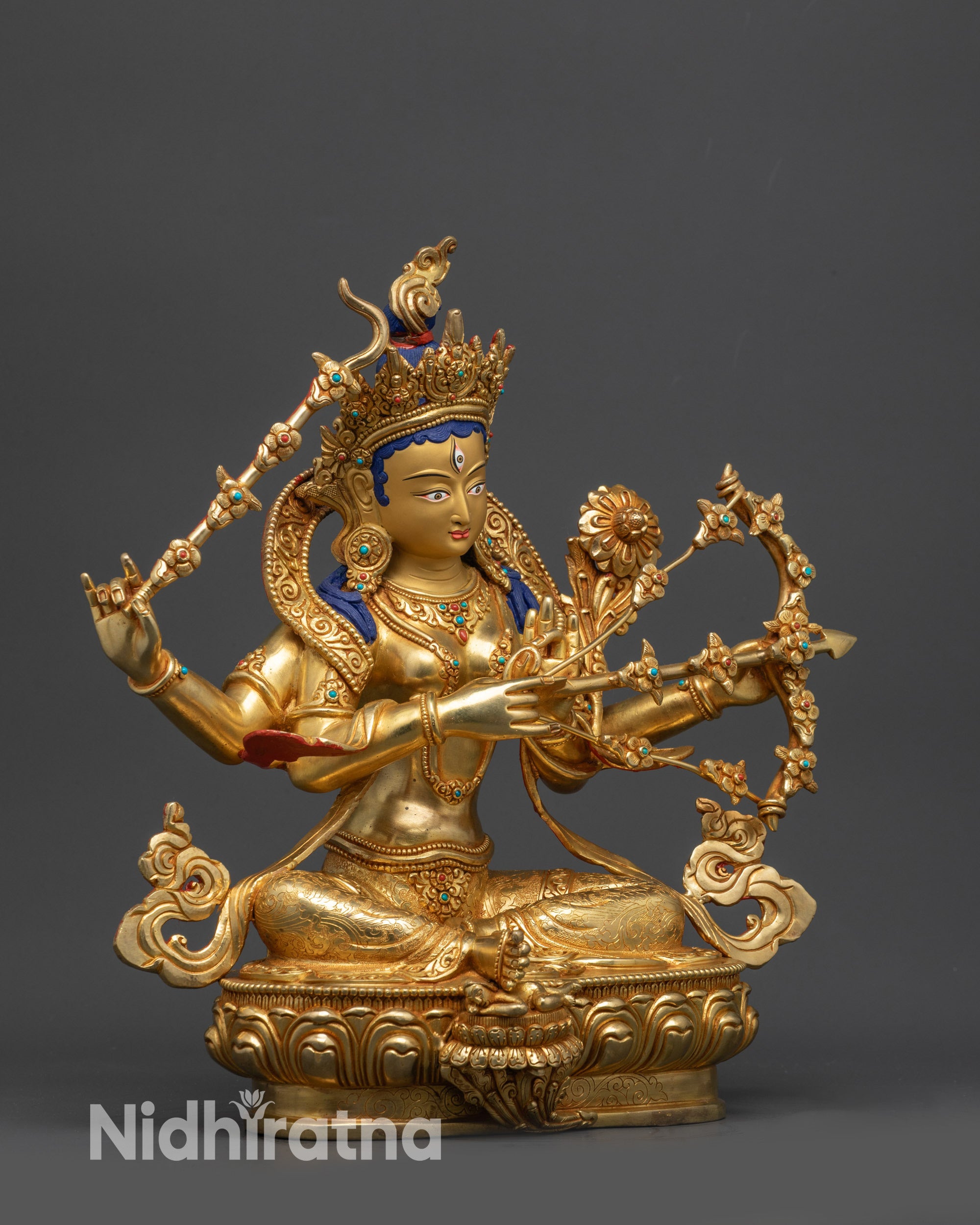 Gold-Gilded Kurukulla Statue | Red Tara Buddhist Goddess of Attraction