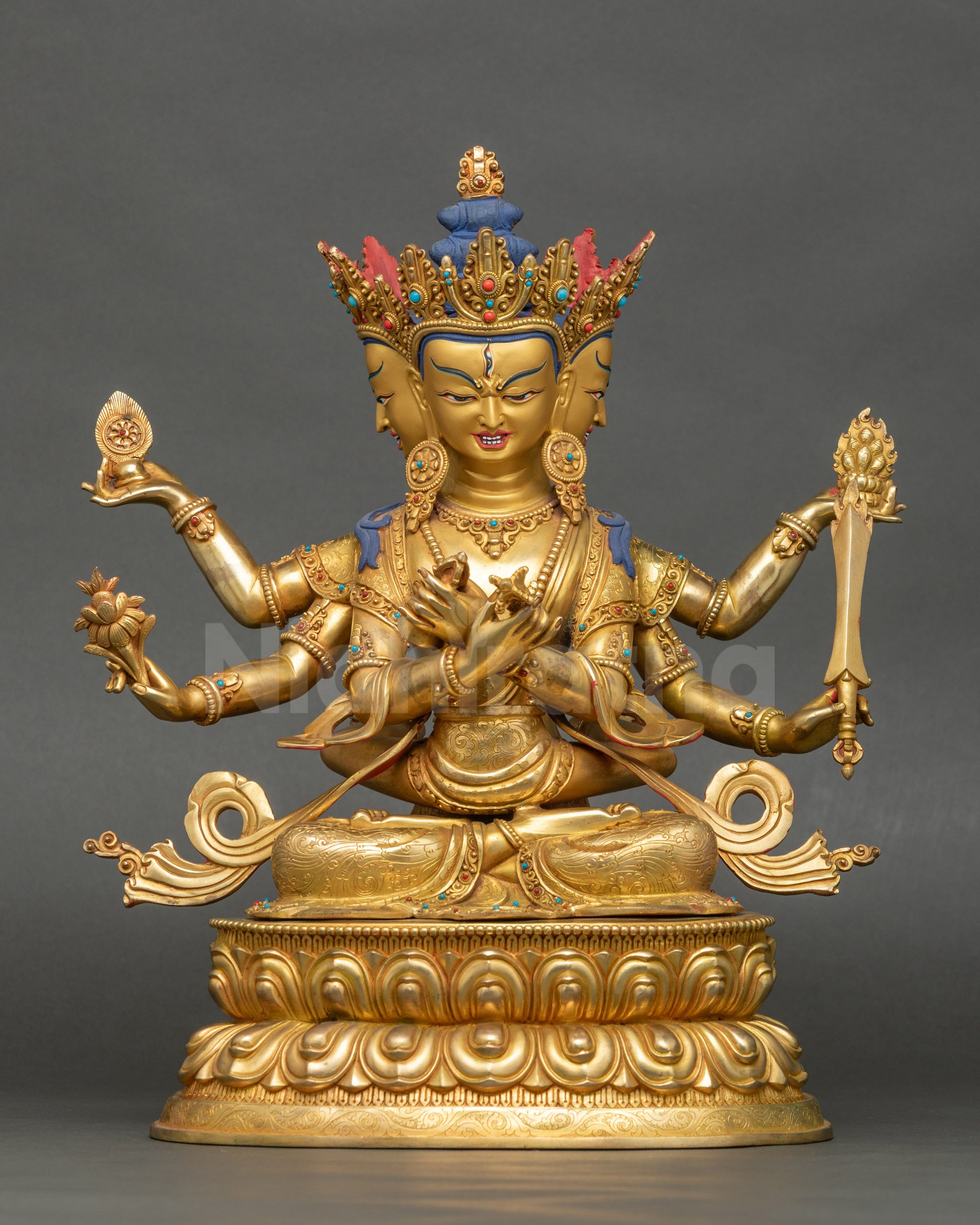 Side view Guhyasamaja seated double lotus throne Anuttarayoga Tantra deity sculpture