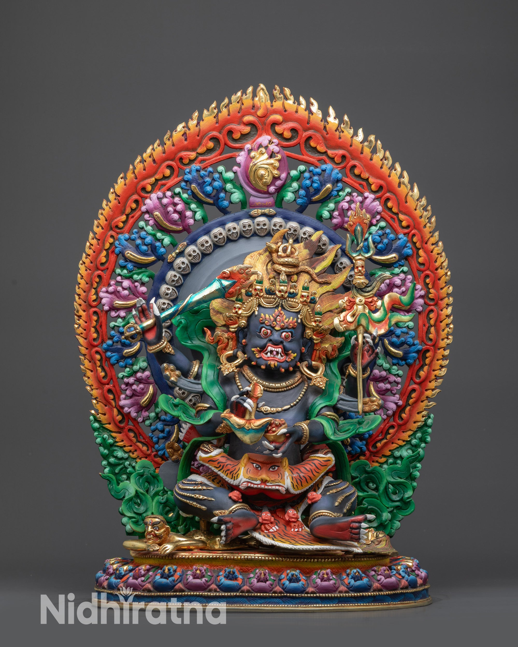 Tibetan Four-Armed Mahakala Statue | Authentic Nepalese Buddhist Art