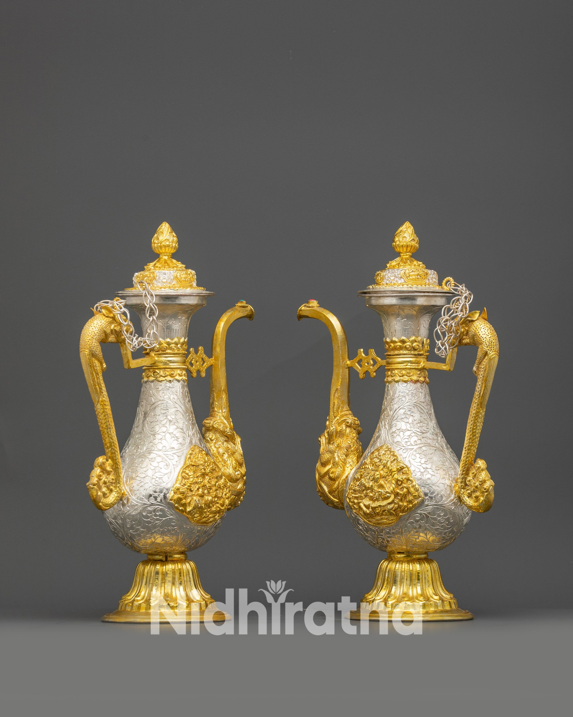 Handmade Tea pot Set | Gold & Silver-Plated Copper Ritual Vessels