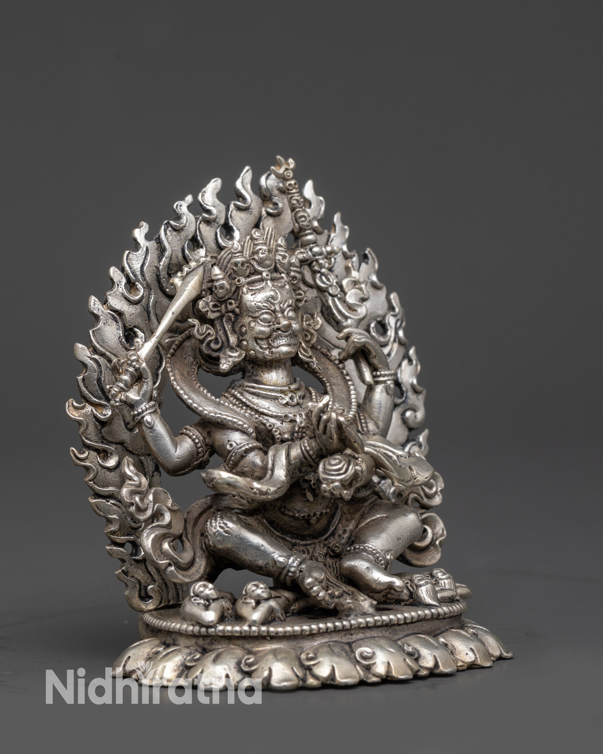 Four-Armed Mahakala Mantra Statue | Handcrafted Tibetan Protector