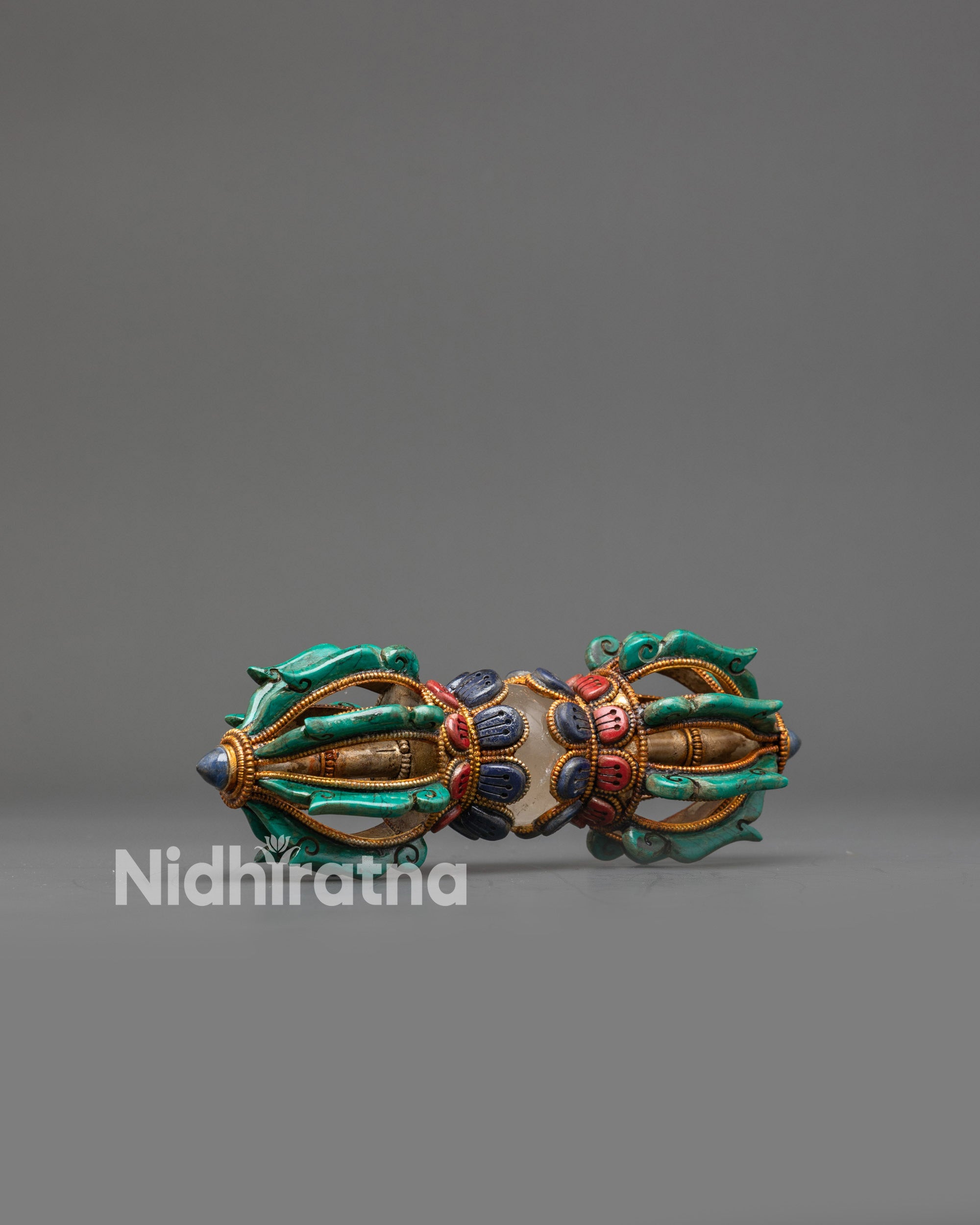 Tibetan Vajra for Sale | Copper Dorje with Turquoise, Coral & Lapis Inlays