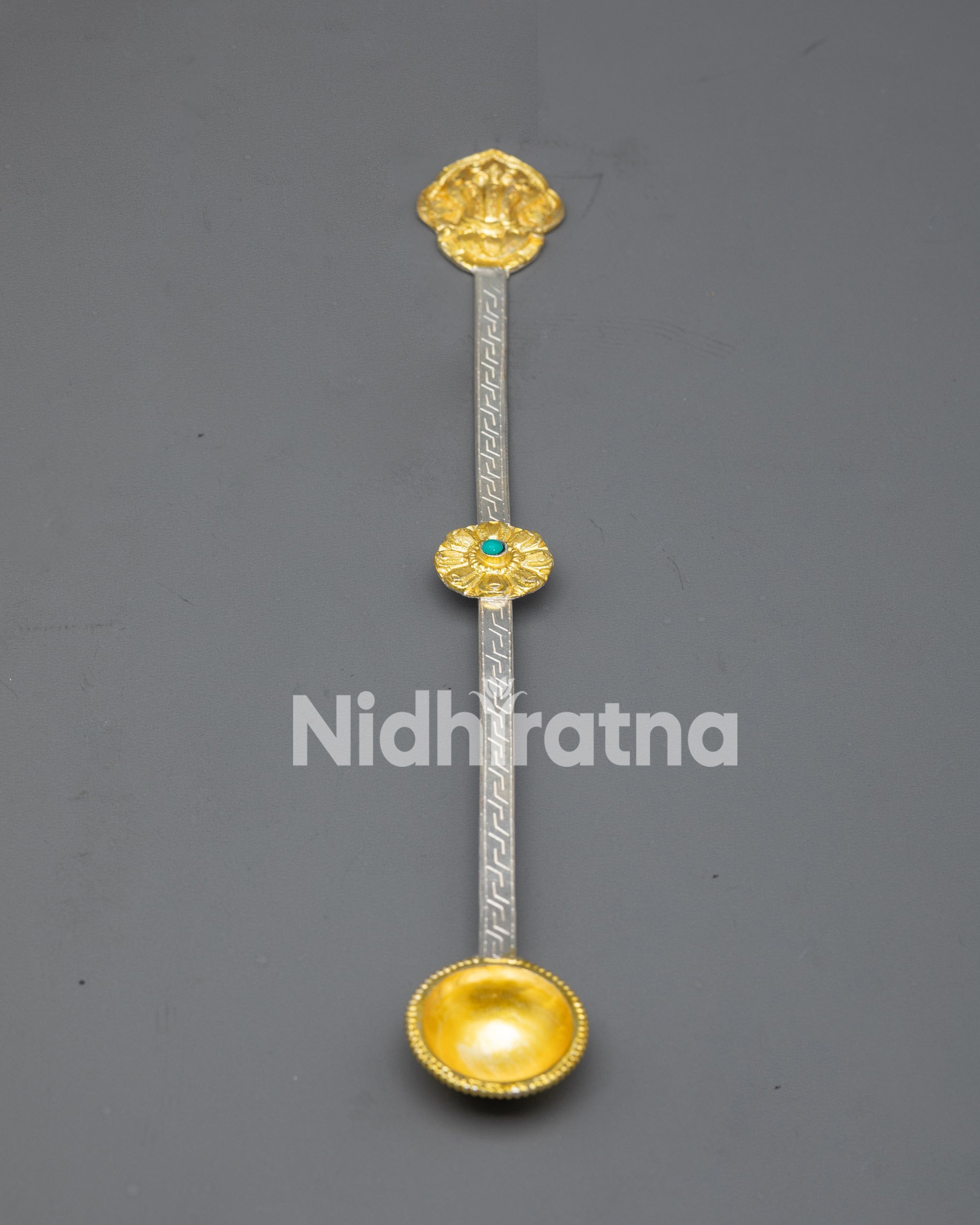 Authentic Tibetan Spoon | Gold & Silver-Plated Altar Offering Tool