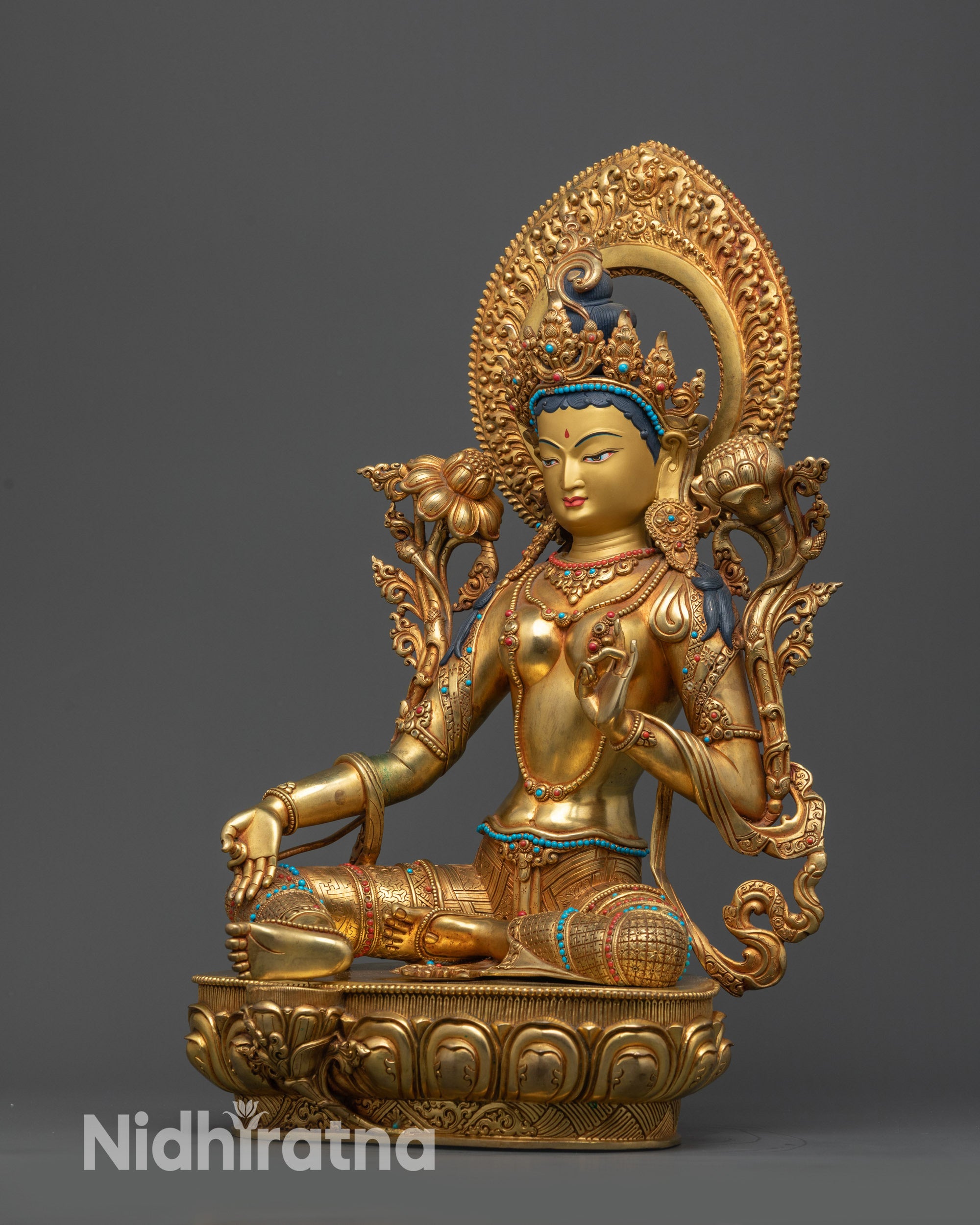 24K Gold Fire-Gilded Green Tara Statue | Meditation and Altar Decor