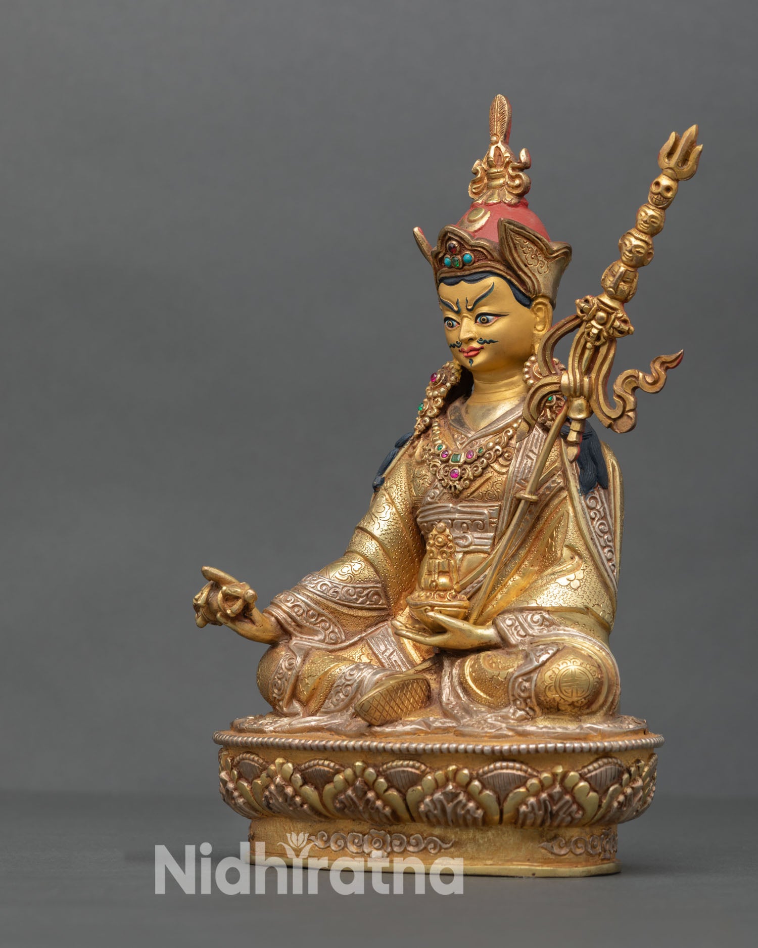 Guru Rinpoche Statue | 24K Gold-Gilded Copper Sculpture