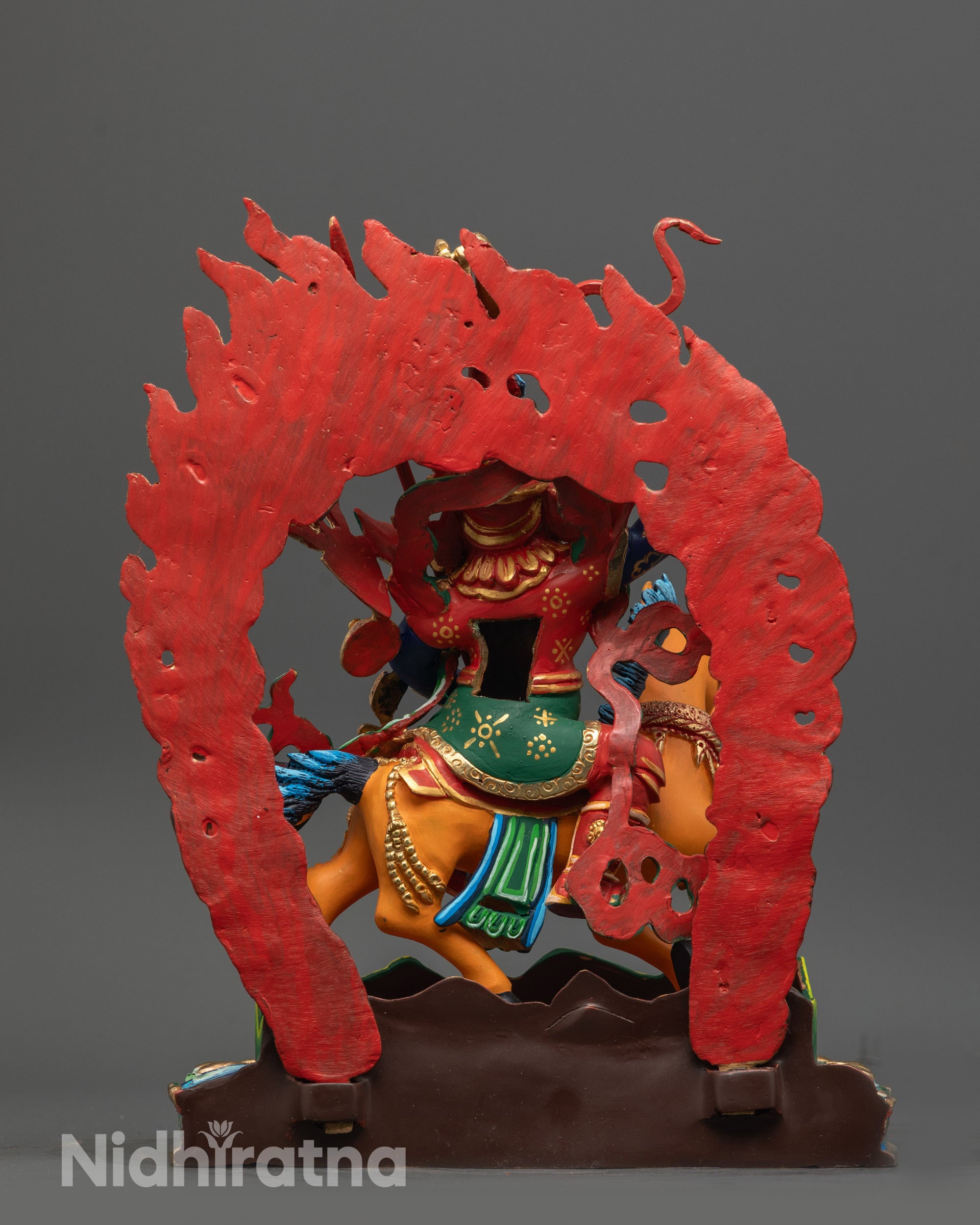 Intricately Carved King Gesar Statue | Copper and Acrylic Artwork