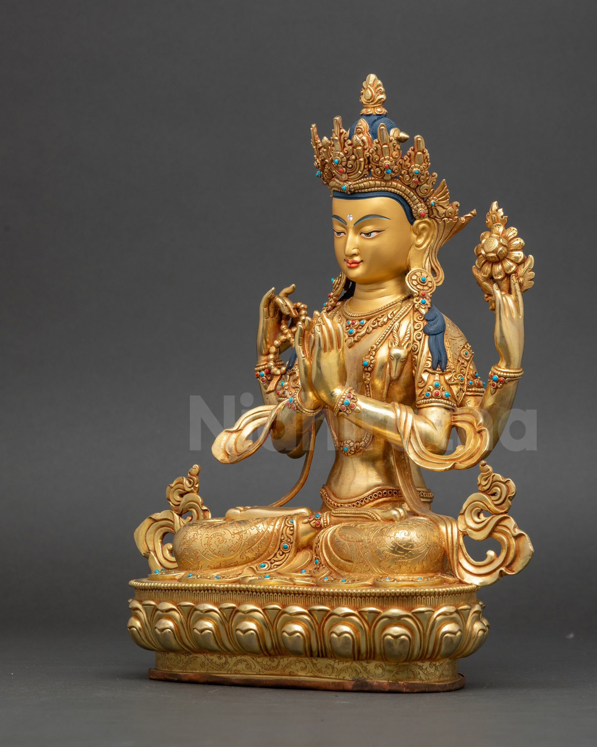 Four-Armed Avalokiteshvara Bodhisattva | Traditional Himalayan Statue