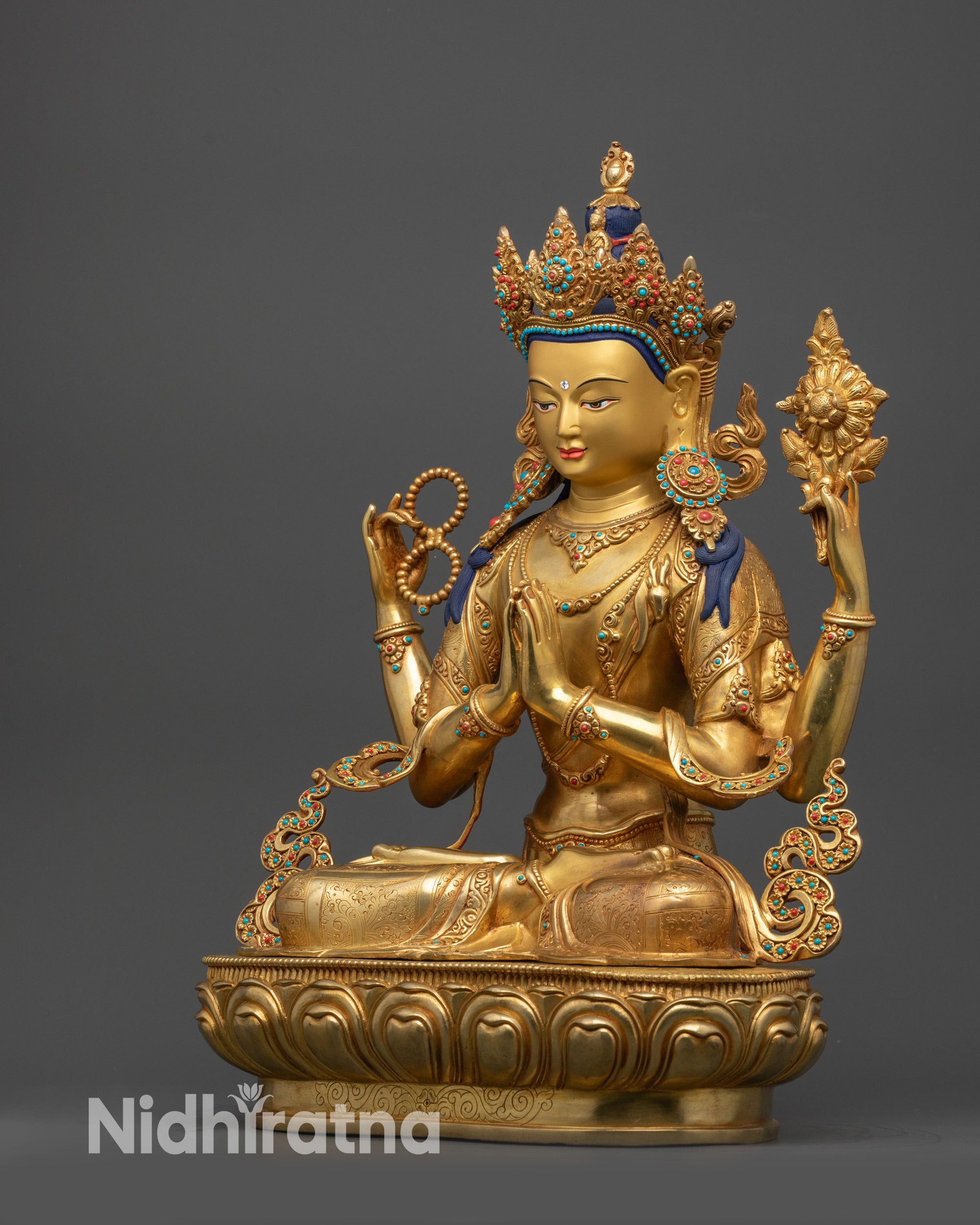 Celebrate Compassion with Chenrezig Statue | 24K Gold-Gilded Sculpture