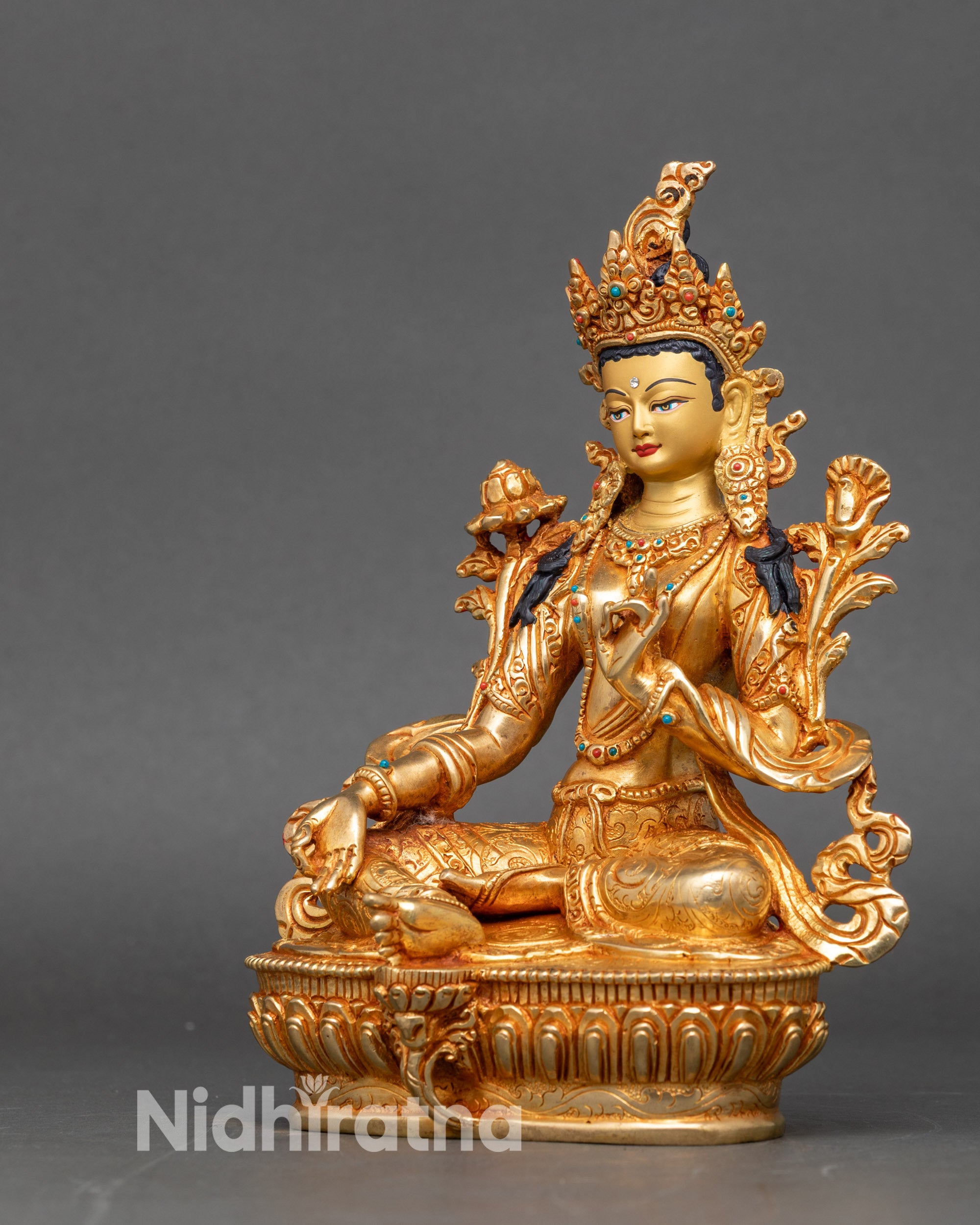 Green Tara Drolma Statue | Traditional Copper Sculpture from Nepal