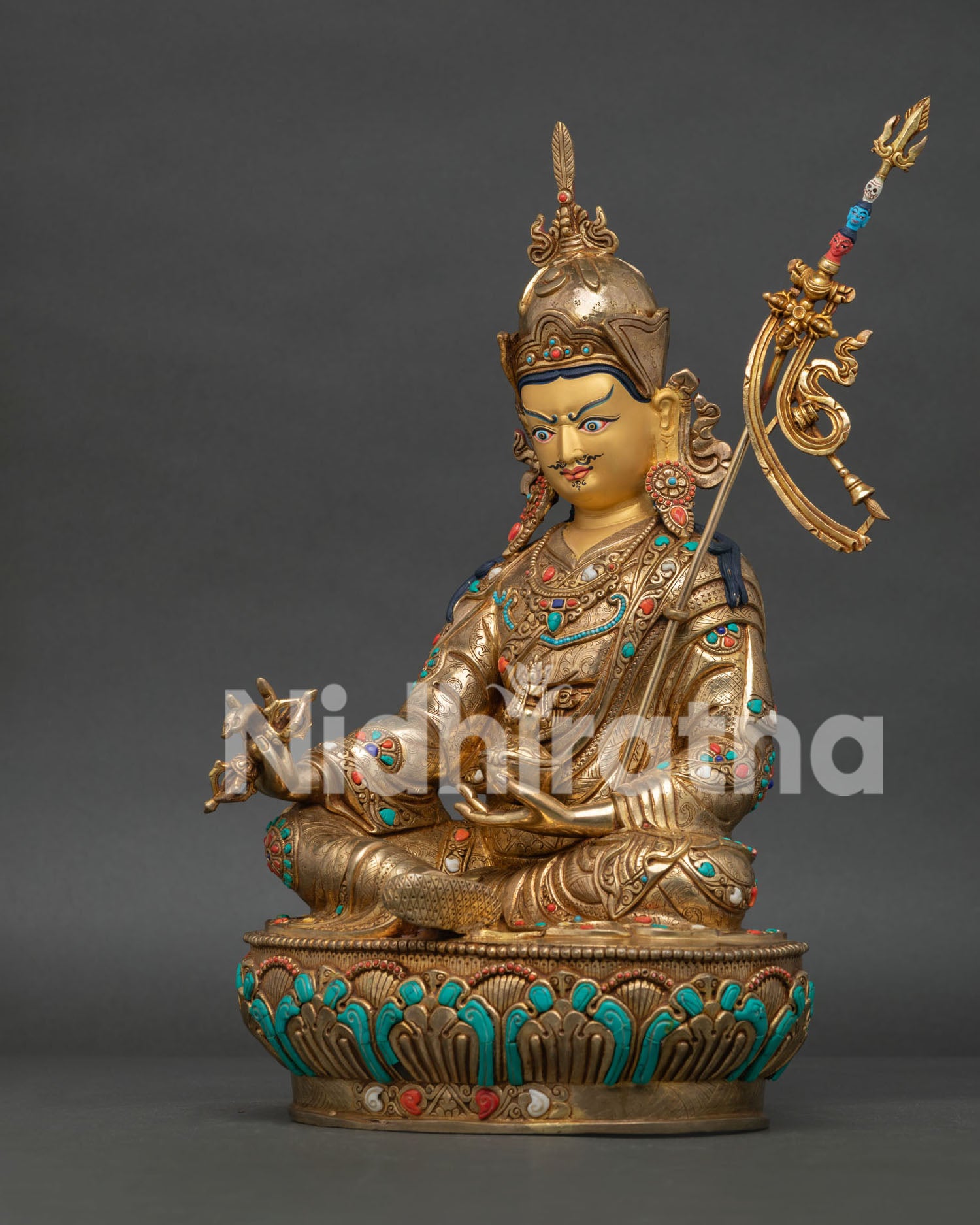 Guru Rinpoche Statue - 24K Gold Gilded Copper Art