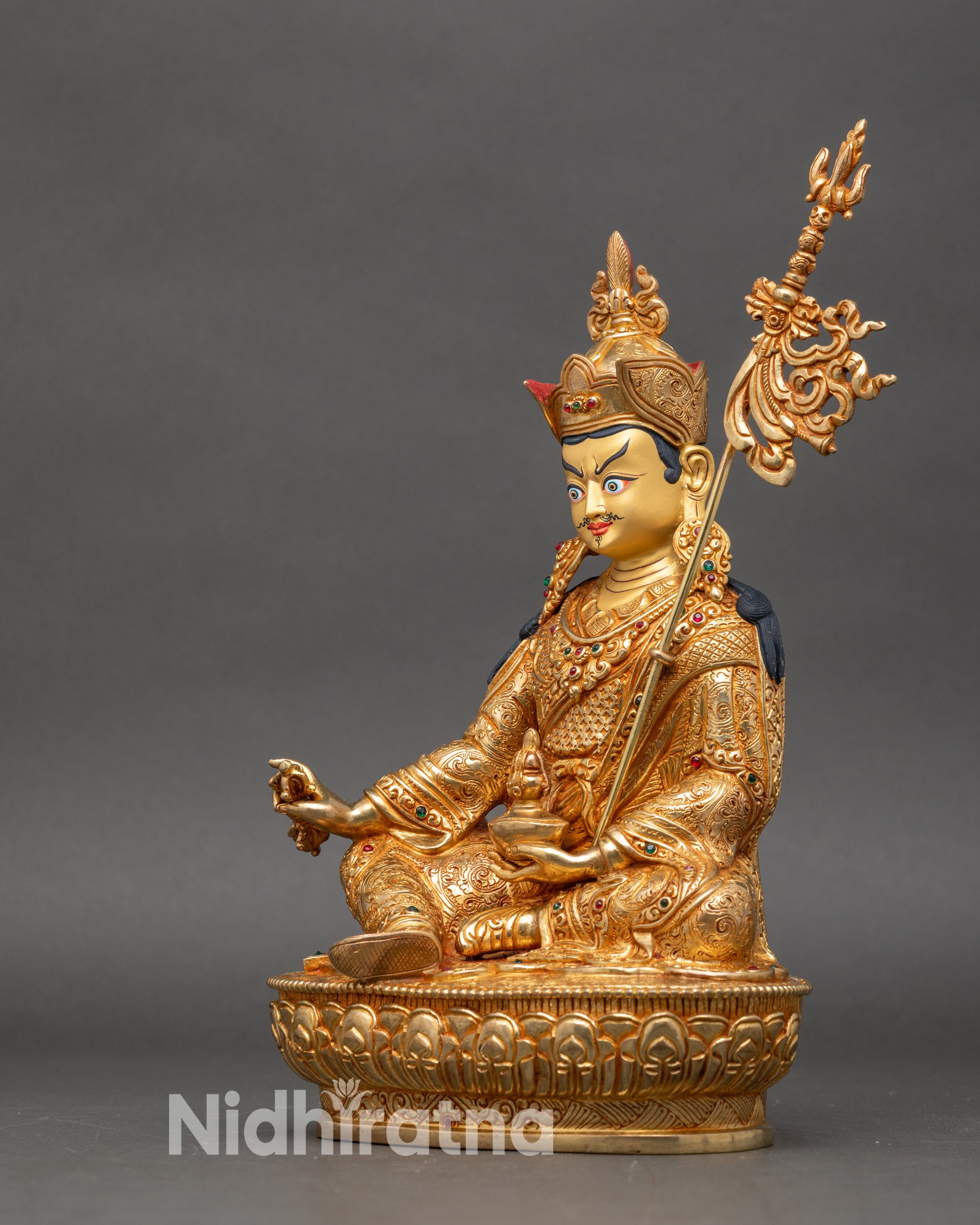 Guru Rinpoche Statue | Handcrafted Copper and Gold Buddhist Sculpture