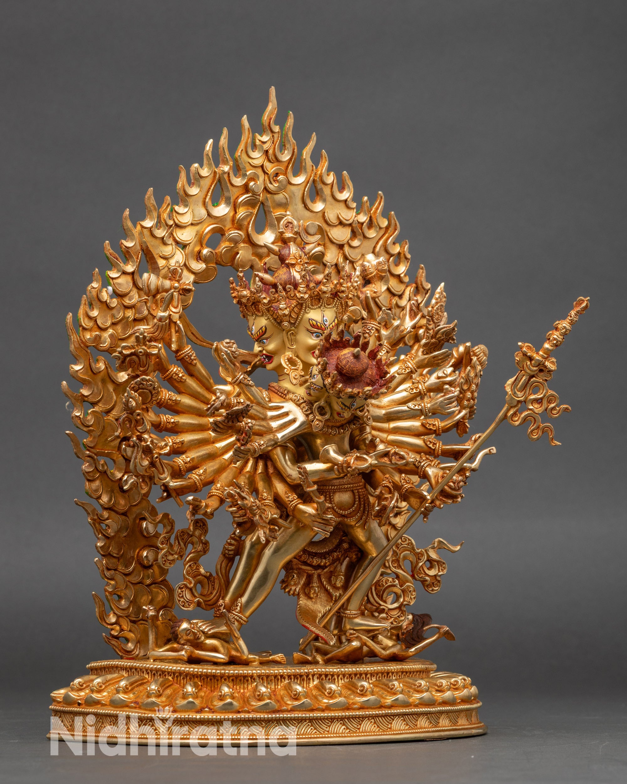 Side view Kalachakra with Vishvamata subduing Kamadeva and Rudra lotus throne