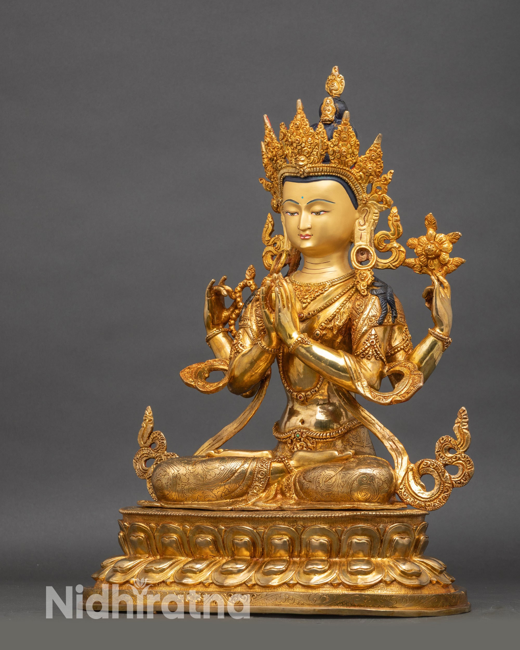 Sacred Chenrezig Statue | Four-Armed Avalokiteshvara Art from Nepal