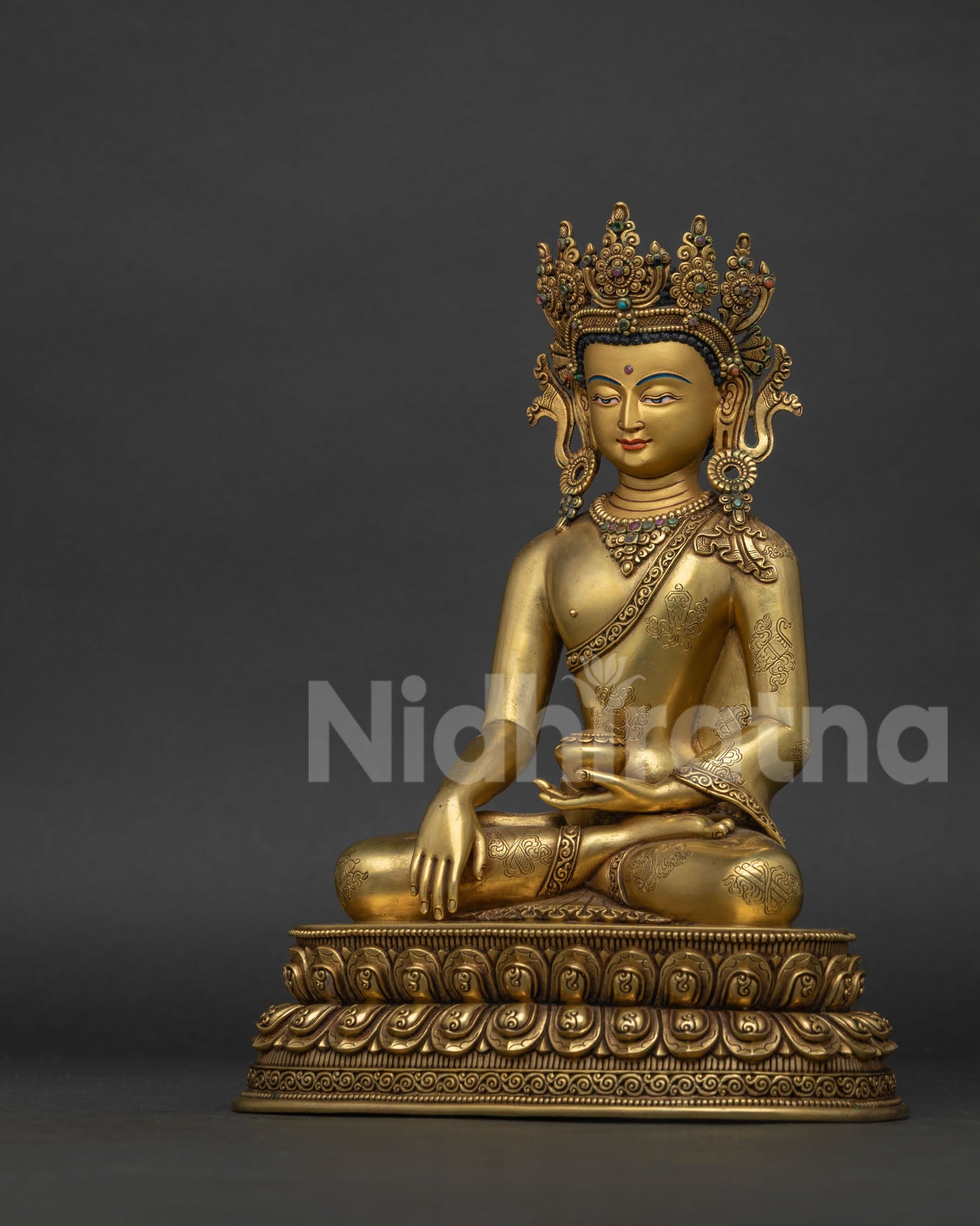 Crowned Shakyamuni Buddha Statue | Traditional Newari Craft
