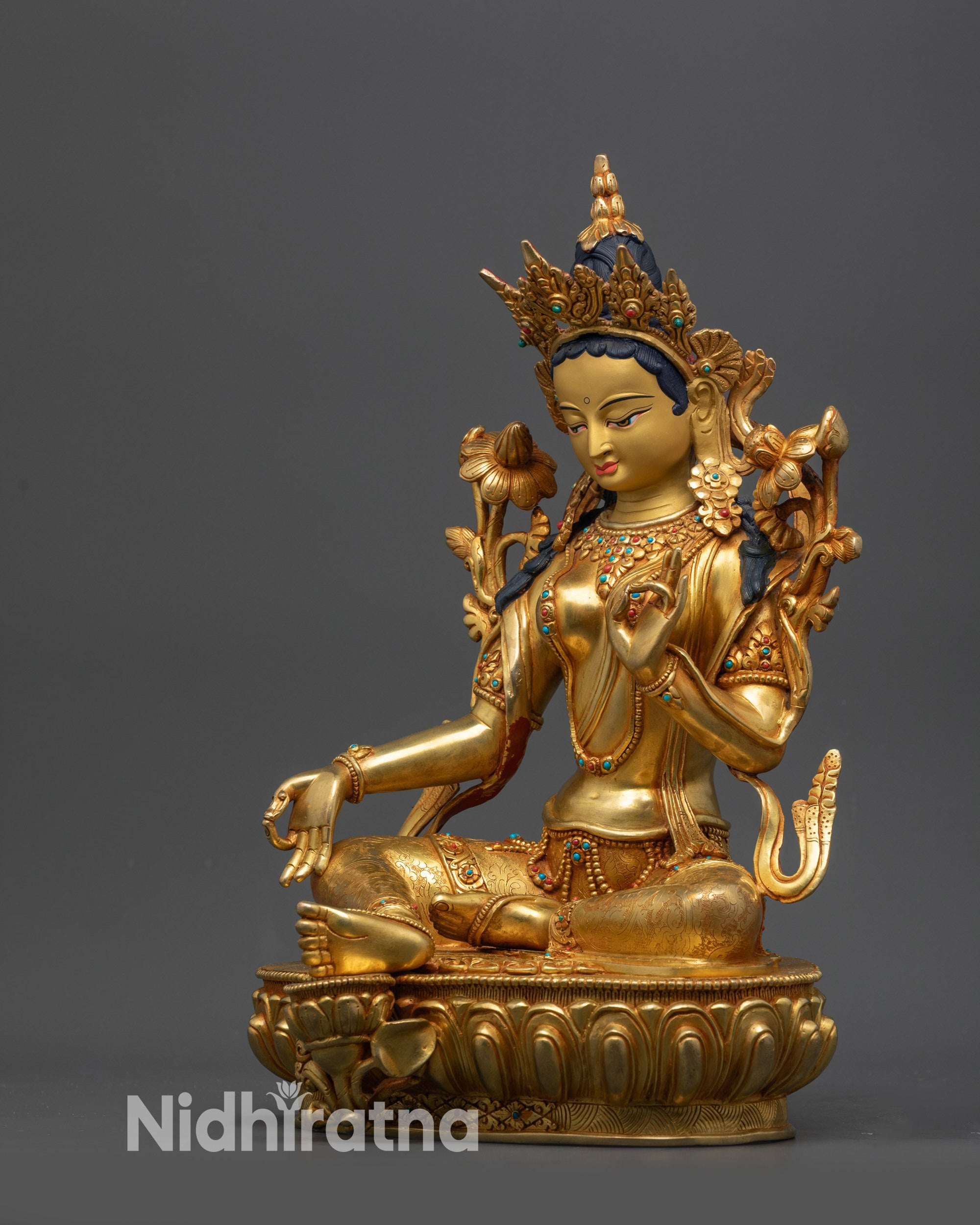 Green Tara Idol for Altar | Nepalese Buddhist Statue for Protection