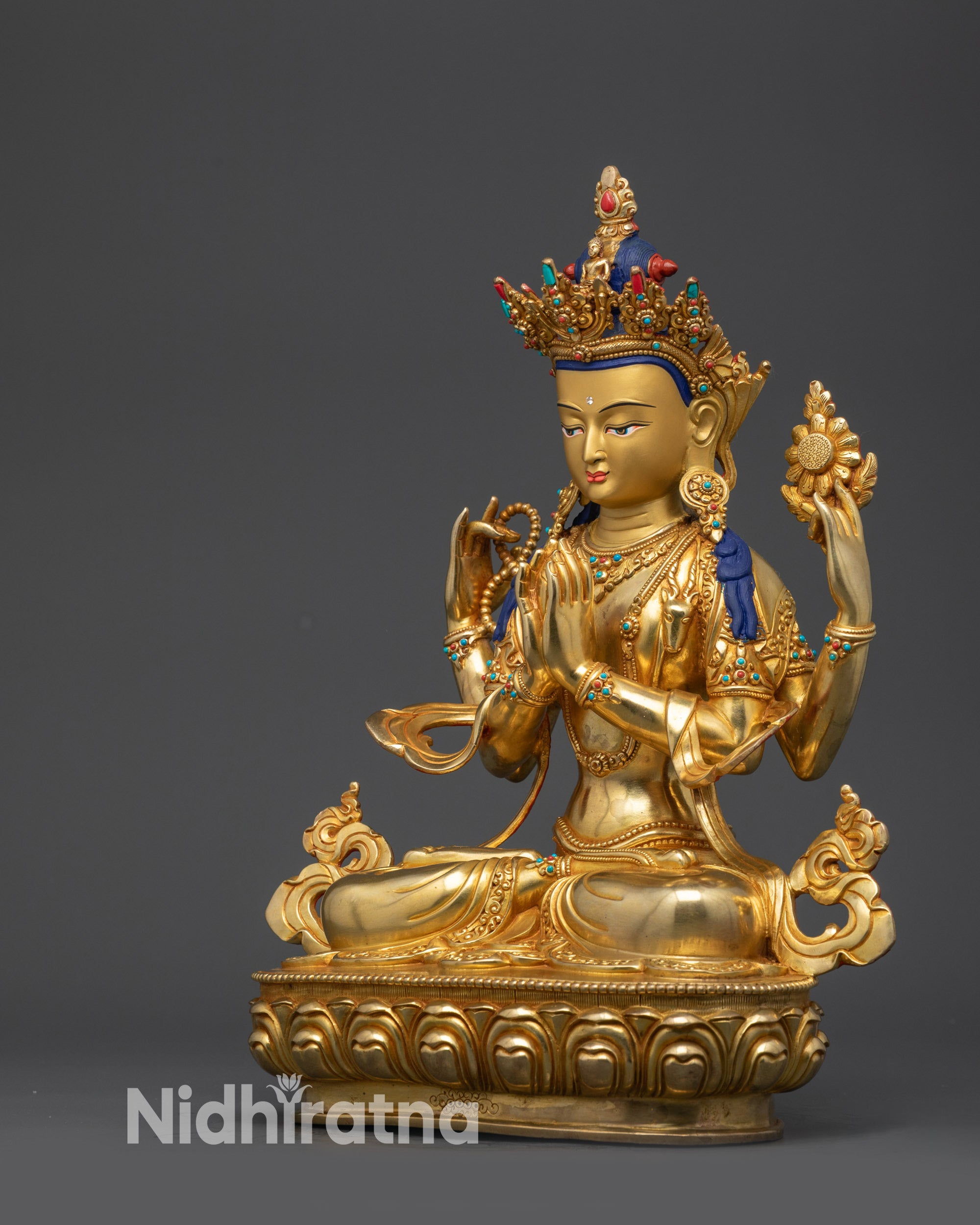 Four-Armed Chenrezig Statue | Nepalese Artisan-Made Buddhist Sculpture