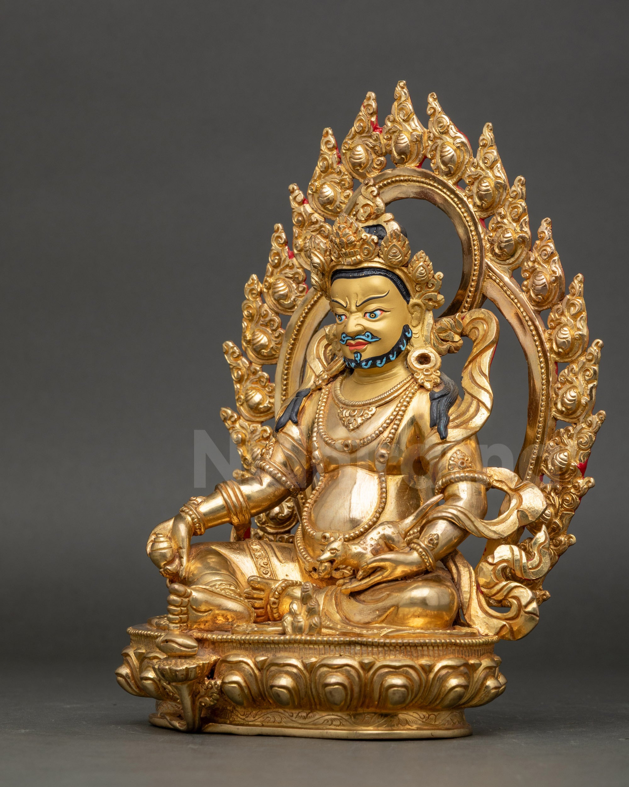 Yellow Dzambhala Statue- Handcrafted Copper Buddhist Artwork