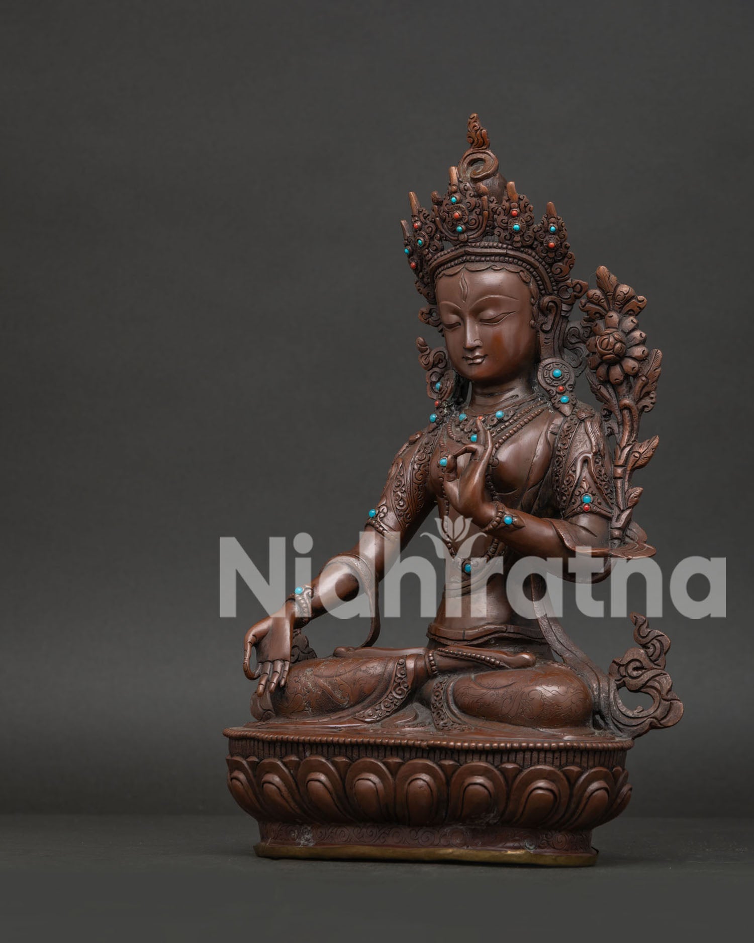 Oxidized White Tara Statue | Seven Eyed Female Buddha Sculpture