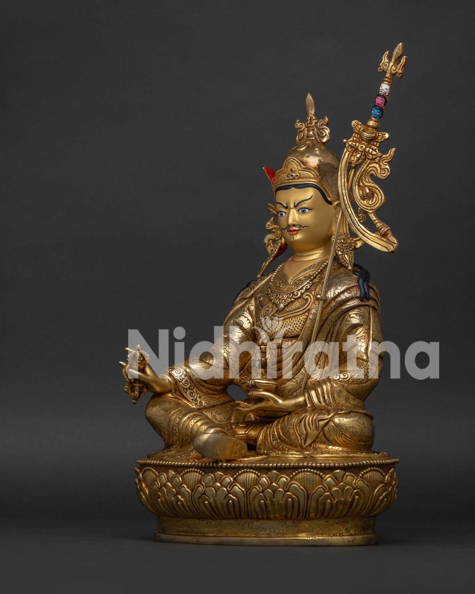 guru rinpoche statue left side view handcrafted nepalese buddhist sculpture