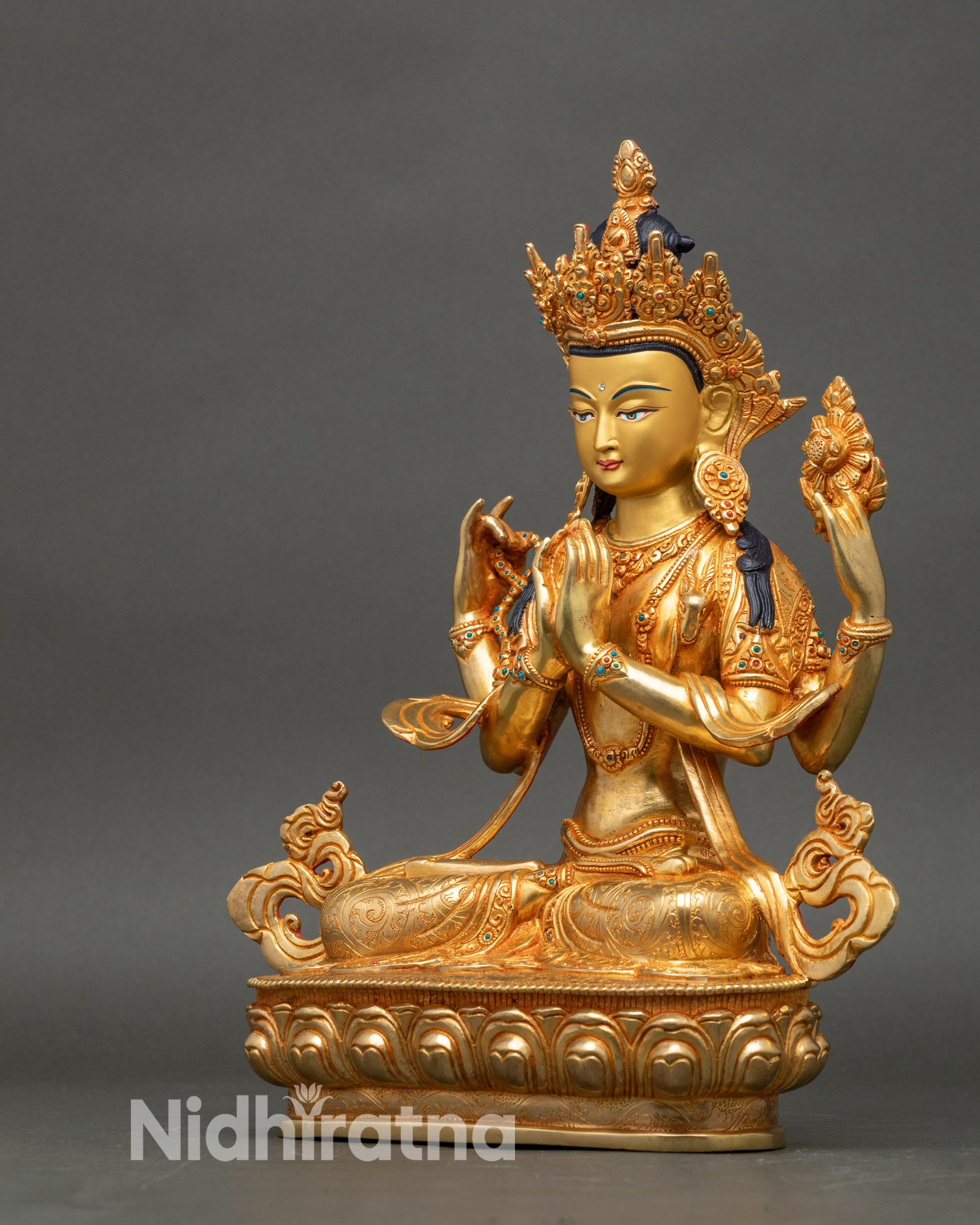Buddhist Four-Armed Chenrezig Statue for Meditation Practice
